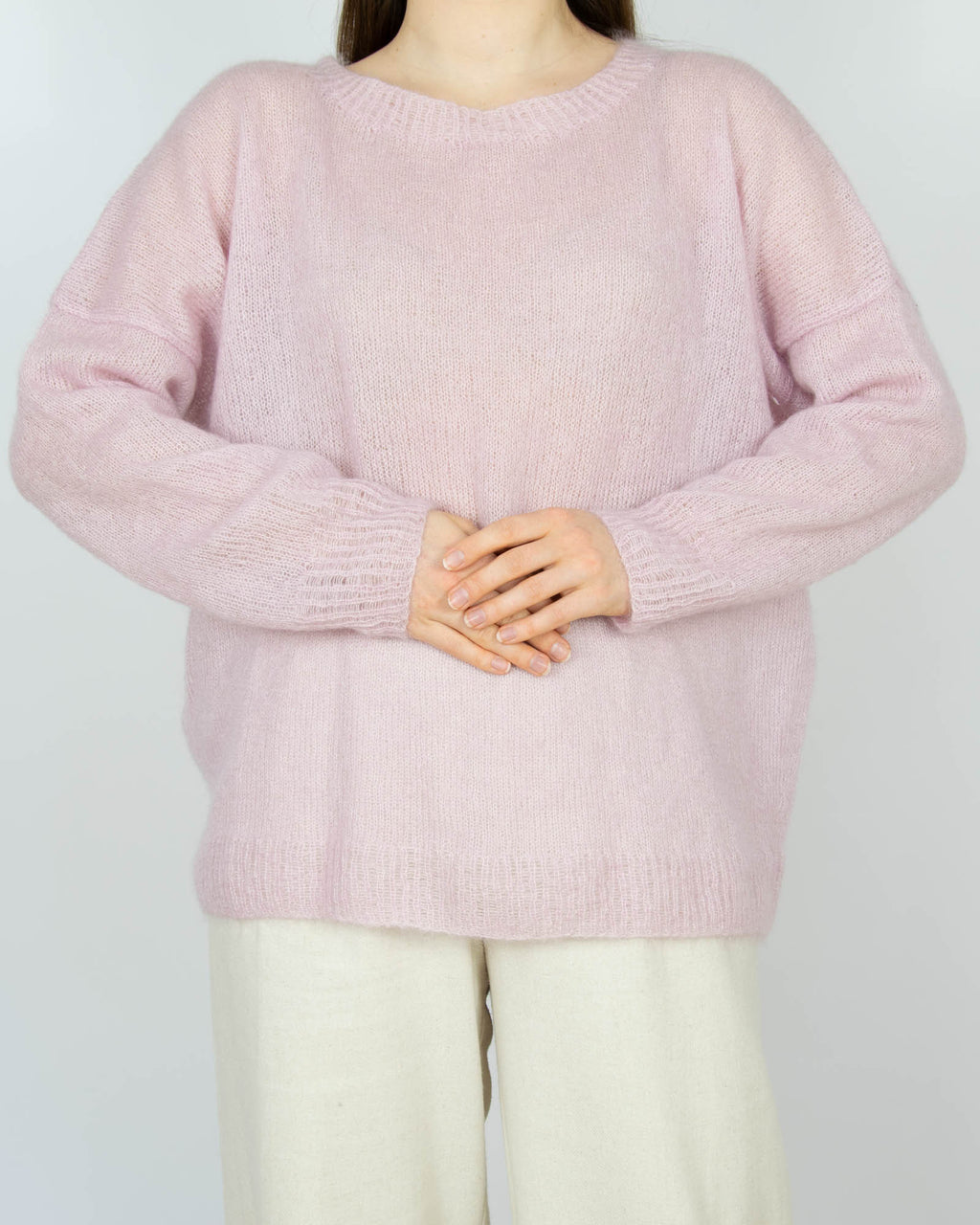 Liliowy moherowy cienki sweter Handmade - M/L