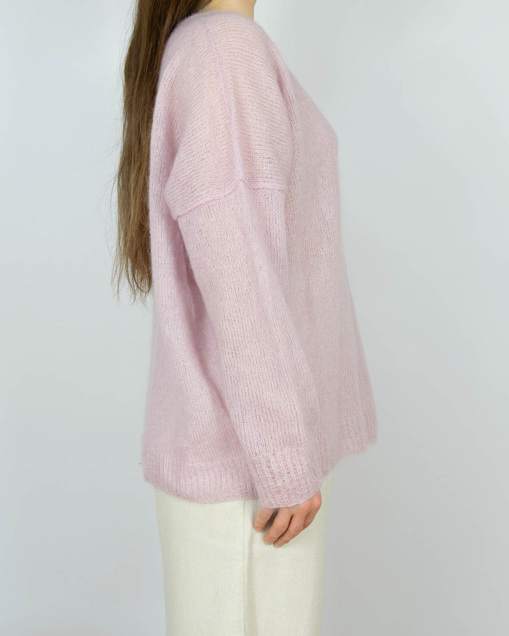 Liliowy moherowy cienki sweter Handmade - M/L