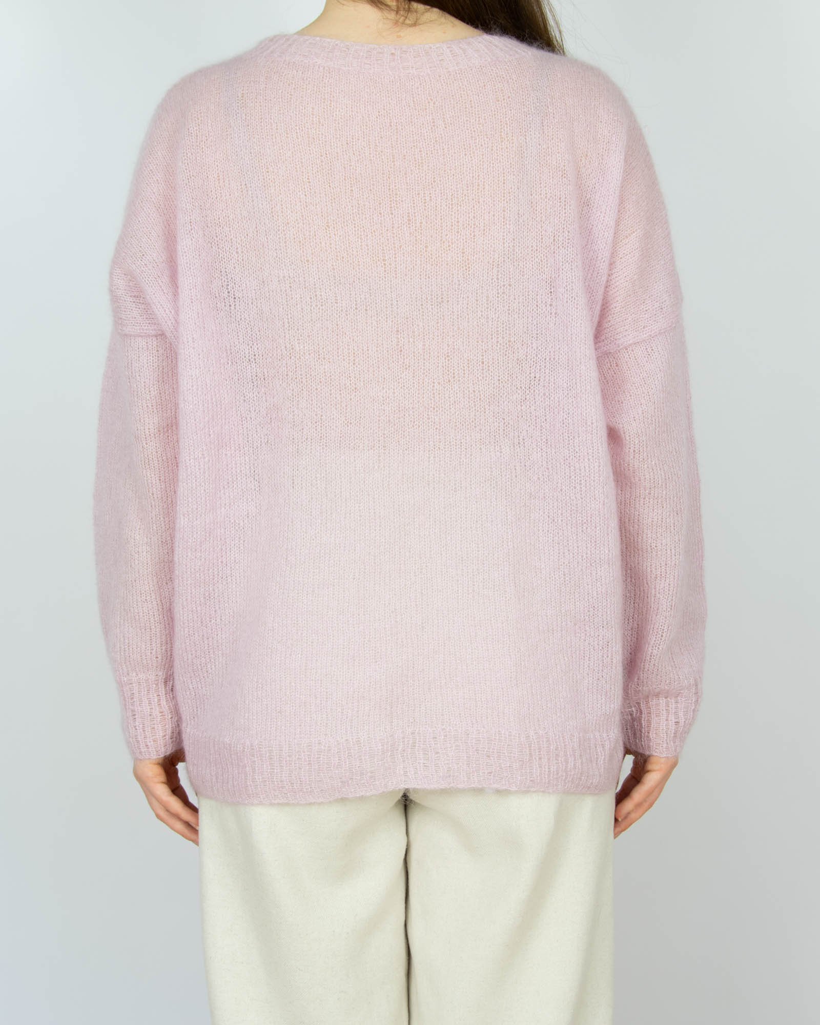 Liliowy moherowy cienki sweter Handmade - M/L