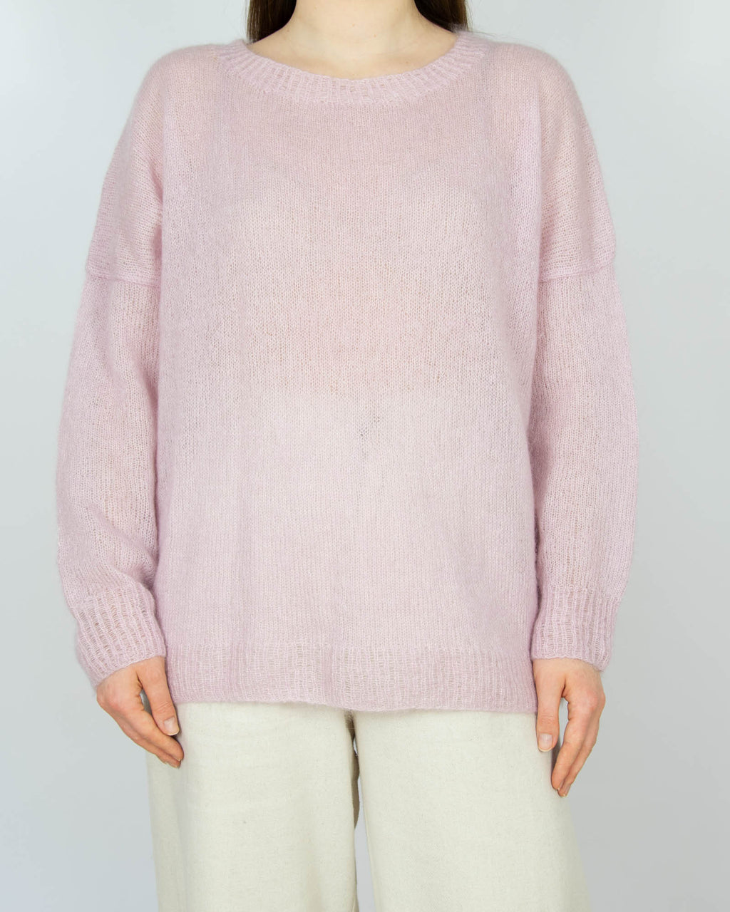 Liliowy moherowy cienki sweter Handmade - M/L