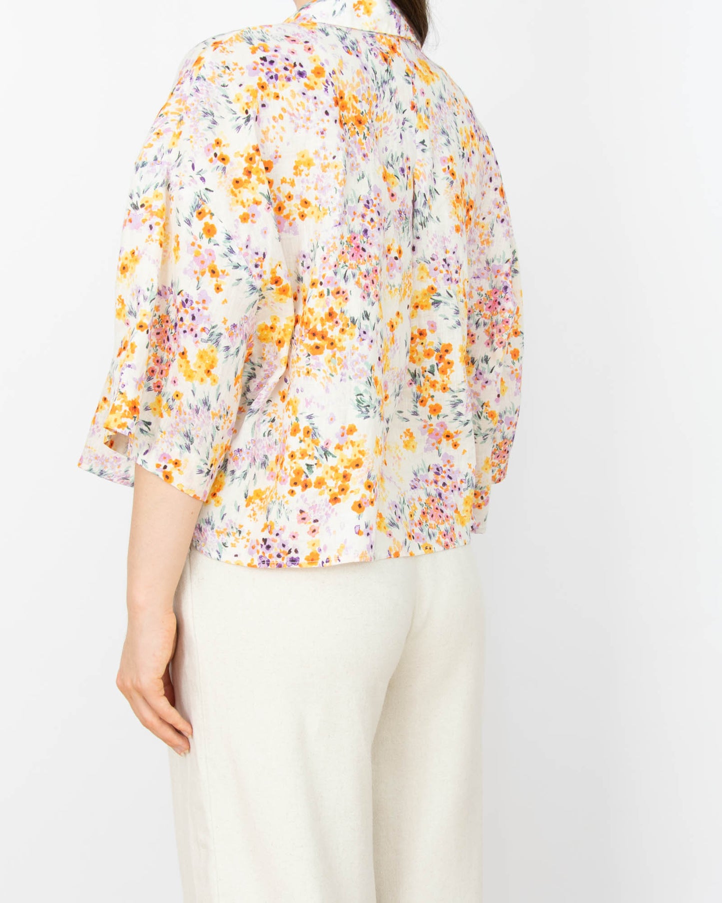 Biała lniana koszula w kolorowe kwiaty H&M - M