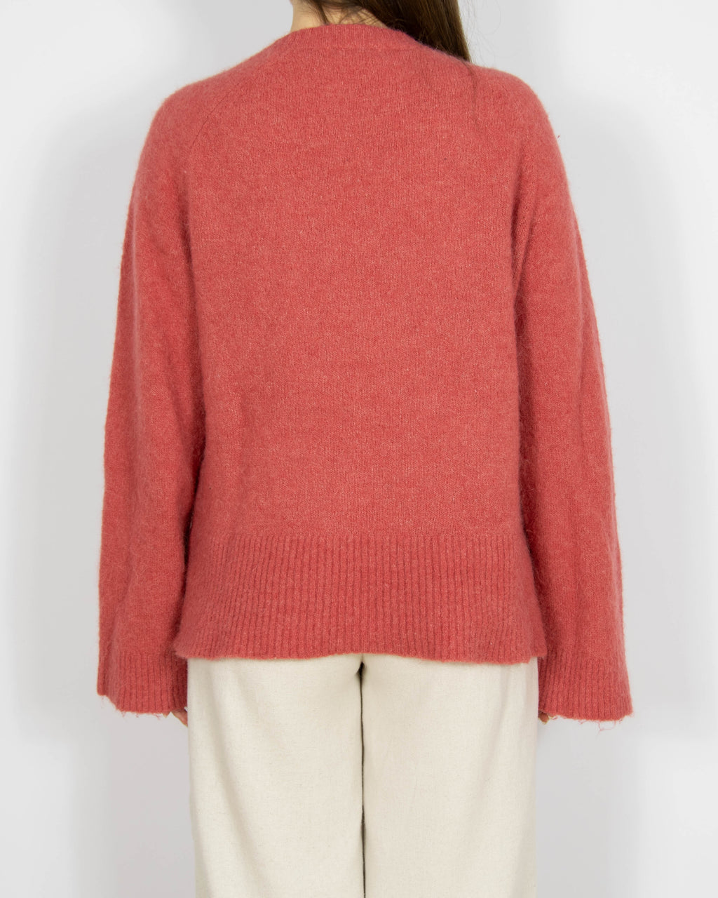 Malinowy wełniany (wełna + alpaka) sweter MSCH Copenhagen - M/L