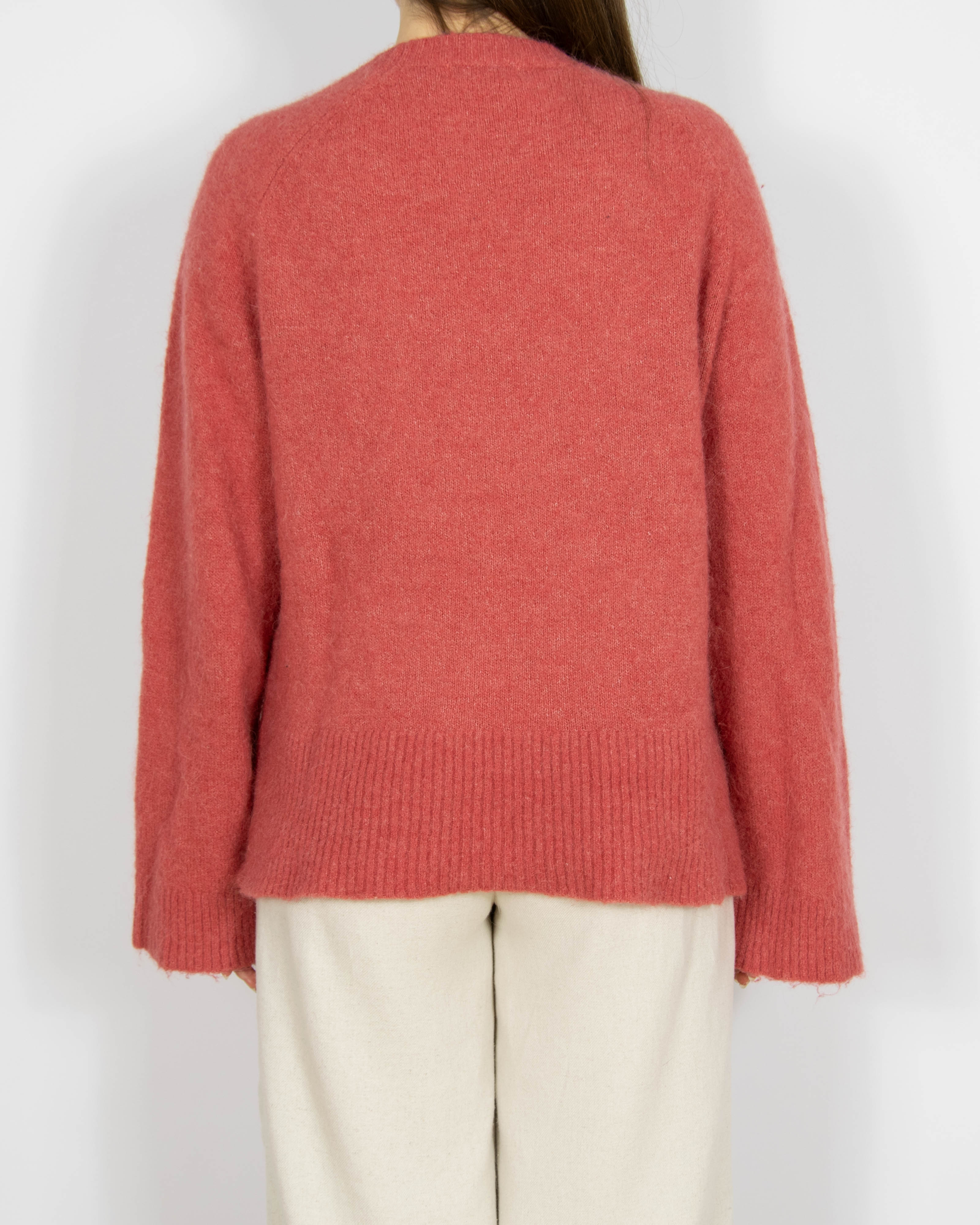 Malinowy wełniany (wełna + alpaka) sweter MSCH Copenhagen - M/L