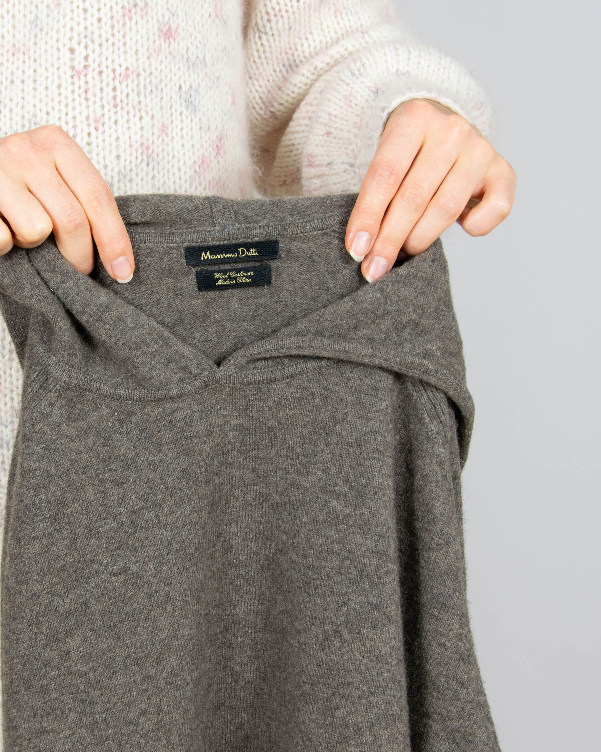 Szarobrązowa wełniana bluza z kaszmirem Massimo Dutti - XL