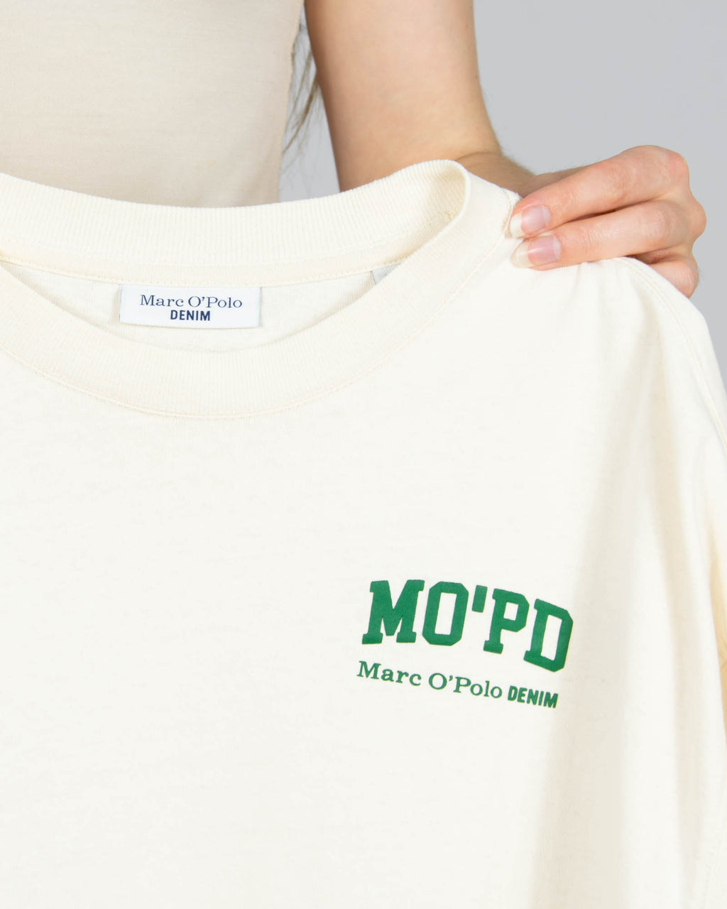 Kremowa bawełniana (organiczna) koszulka Marc O'Polo - S/M