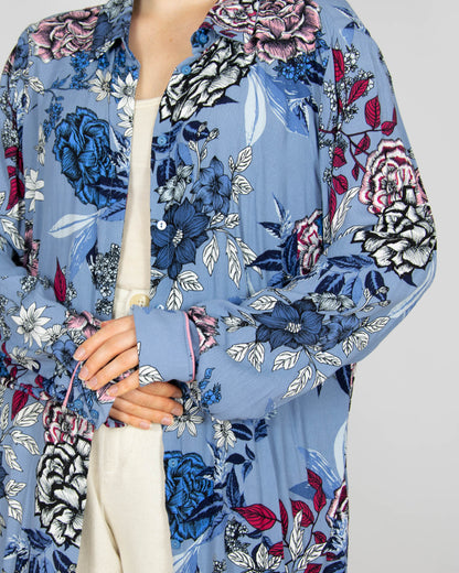 Niebieska wiskozowa koszula w kwiaty GESTUZ - XL/XXL