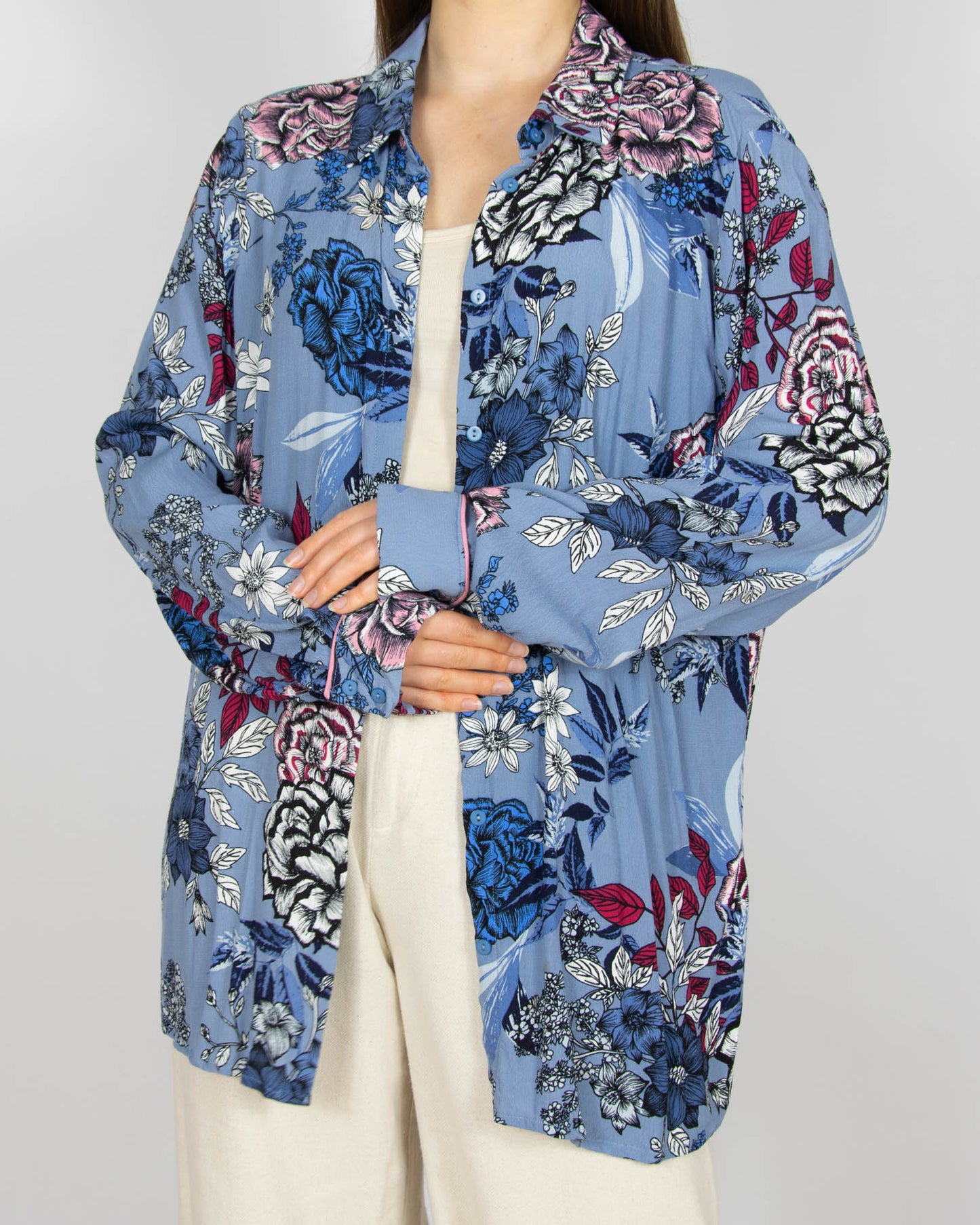 Niebieska wiskozowa koszula w kwiaty GESTUZ - XL/XXL