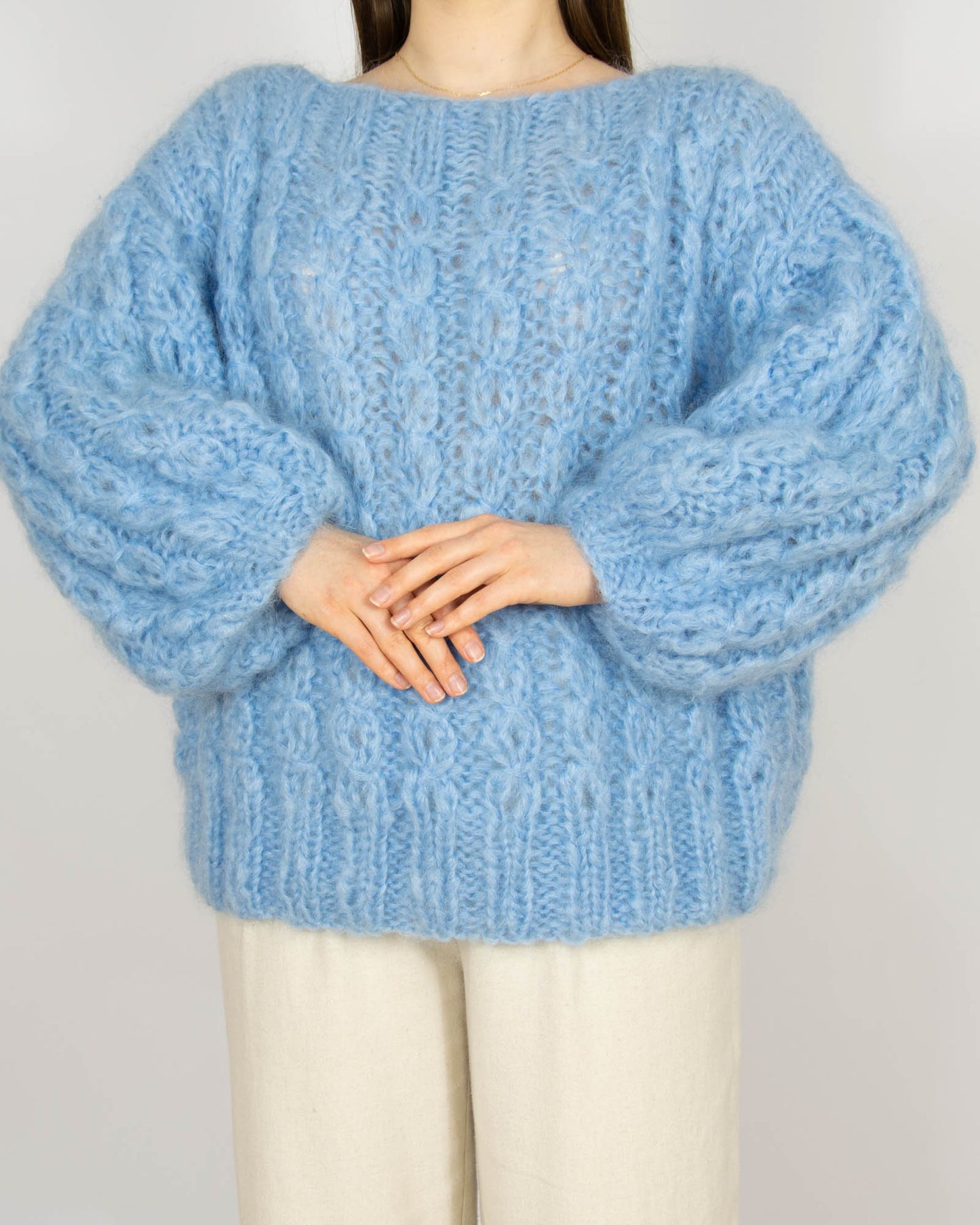 Niebieski moherowy sweter Handmade
