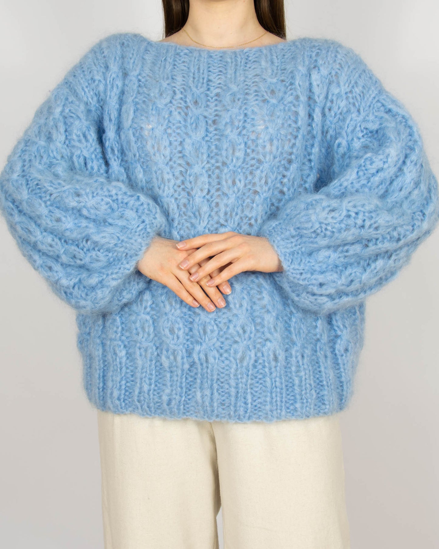 Niebieski moherowy sweter Handmade