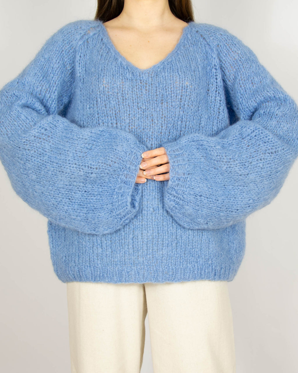 Niebieski moherowy sweter Handmade