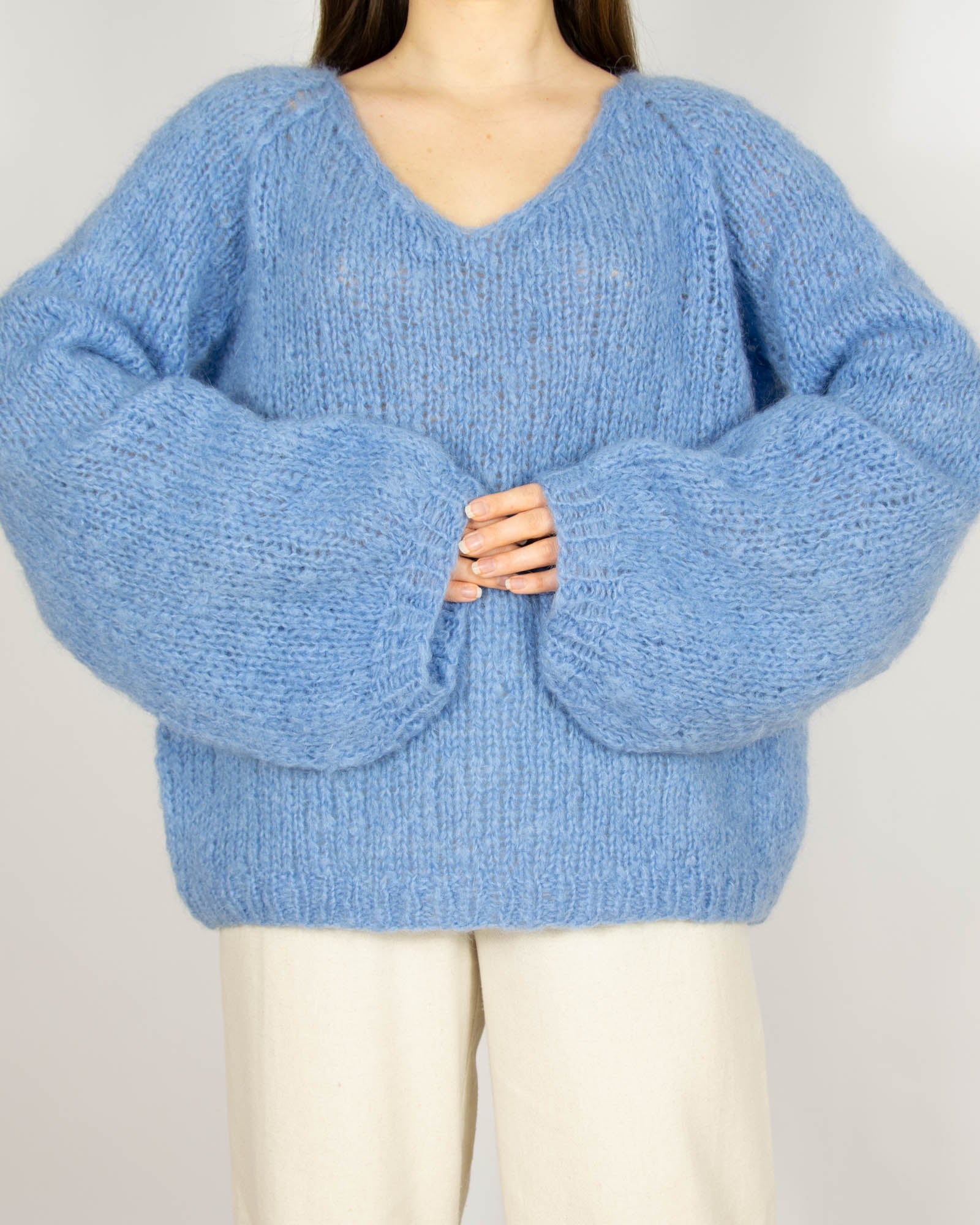 Niebieski moherowy sweter Handmade