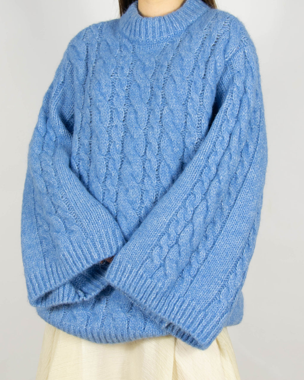 Niebieski (alpaka + wełna) warkoczowy sweter oversize H&M Premium - S/M