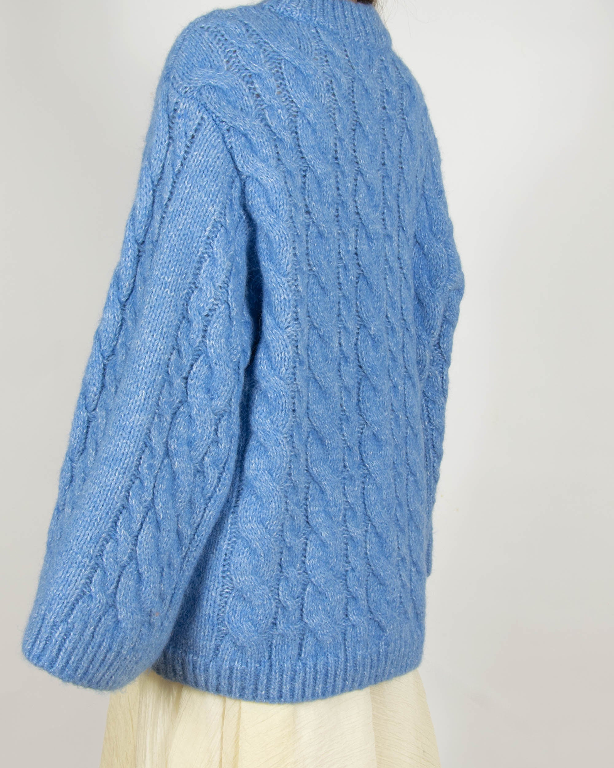 Niebieski (alpaka + wełna) warkoczowy sweter oversize H&M Premium - S/M
