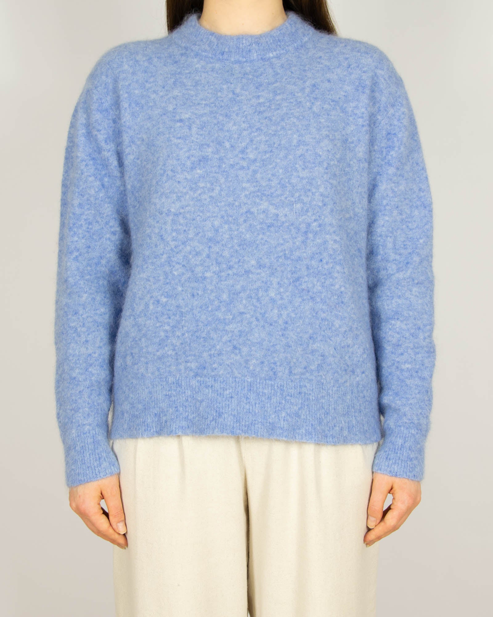 Niebieski wełniany (wełna + alpaka) sweter MUNTHE - S