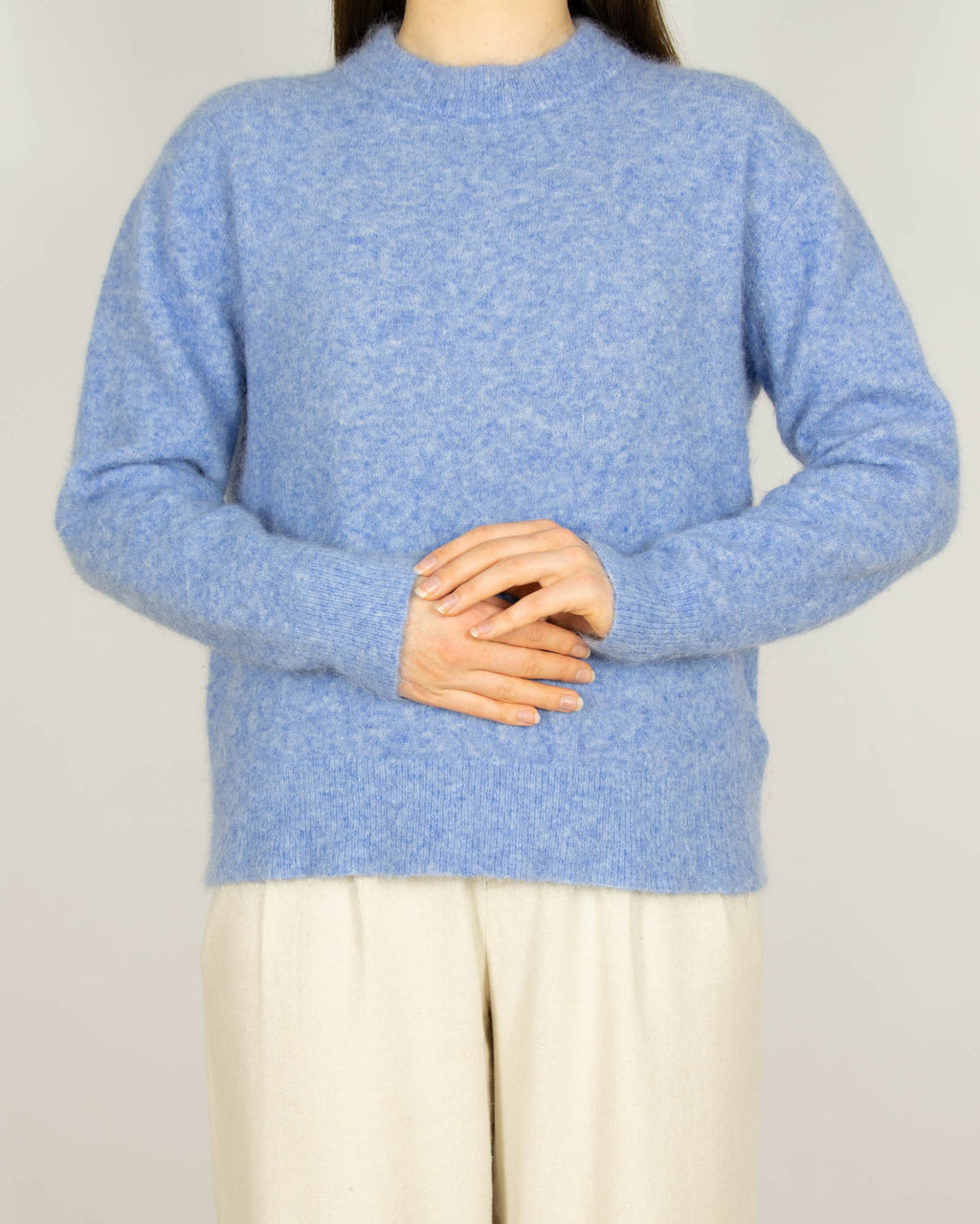 Niebieski wełniany (wełna + alpaka) sweter MUNTHE