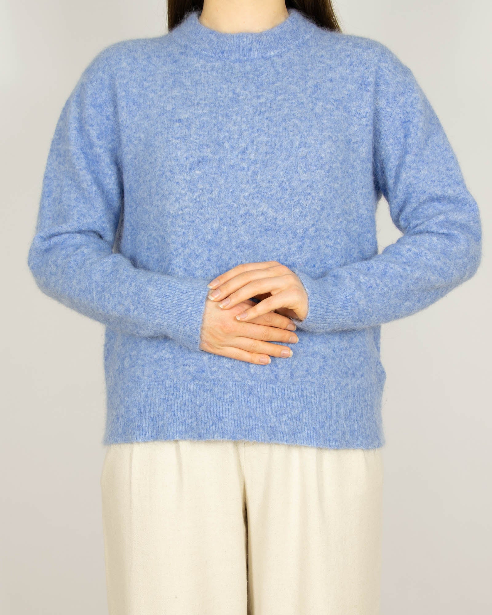 Niebieski wełniany (wełna + alpaka) sweter MUNTHE