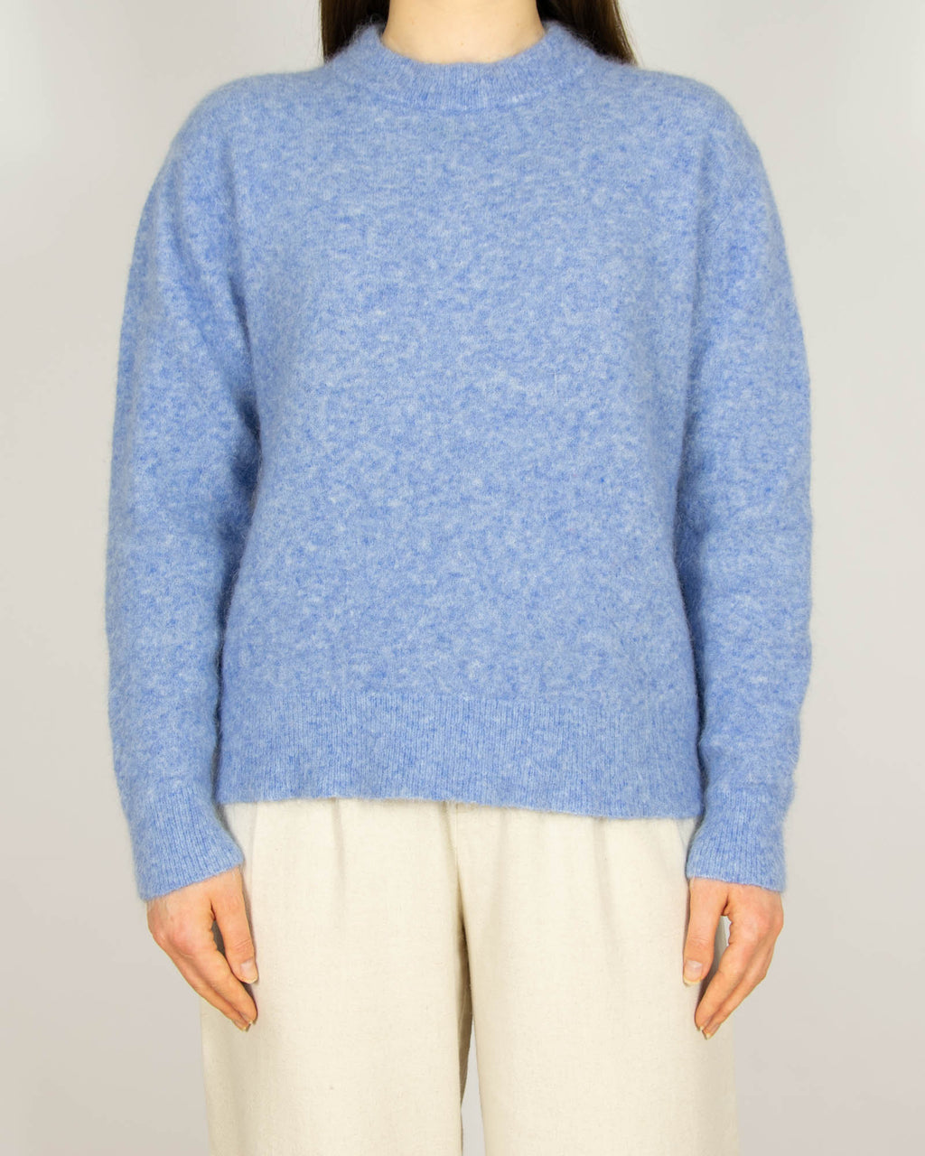 Niebieski wełniany (wełna + alpaka) sweter MUNTHE - S