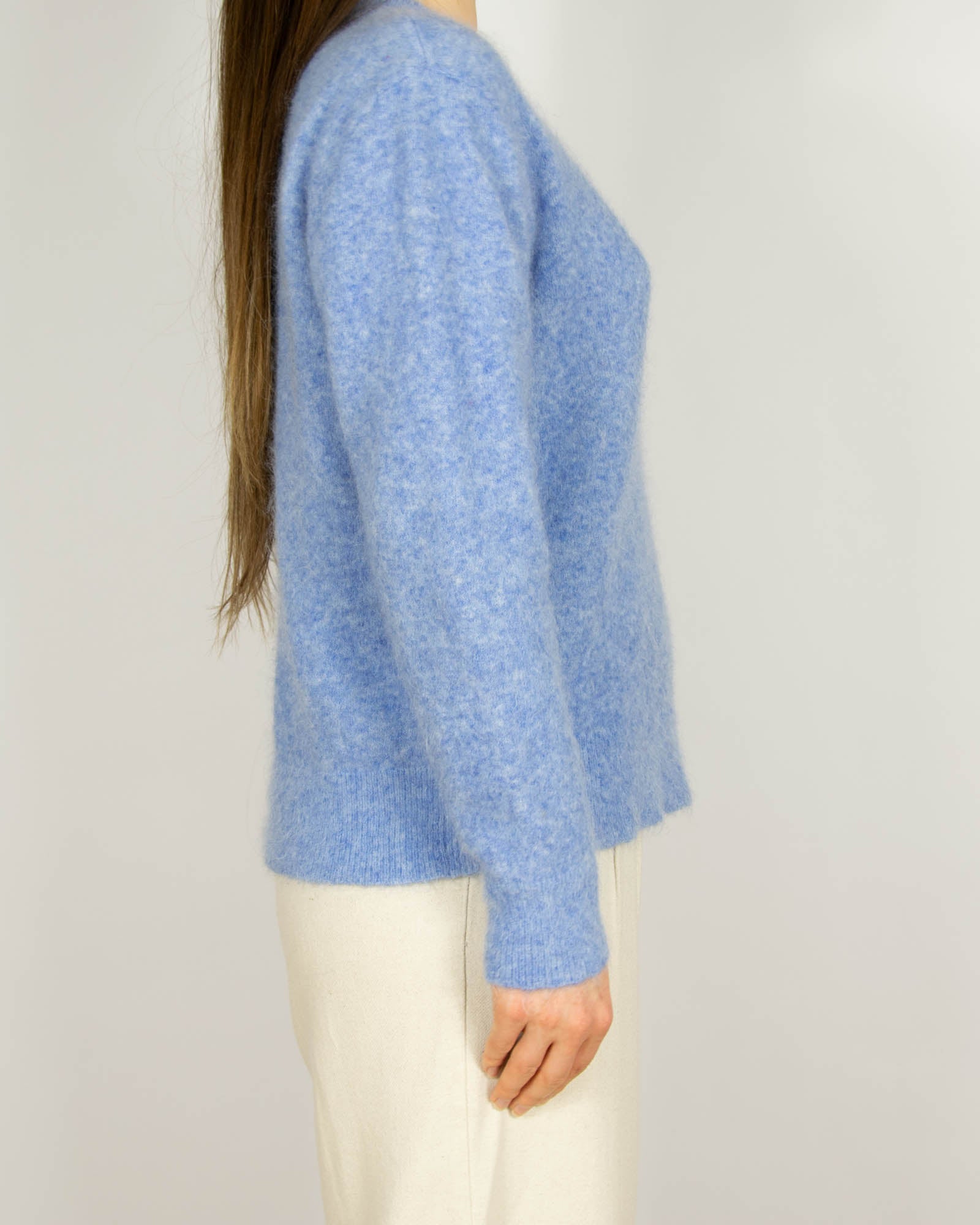 Niebieski wełniany (wełna + alpaka) sweter MUNTHE - S