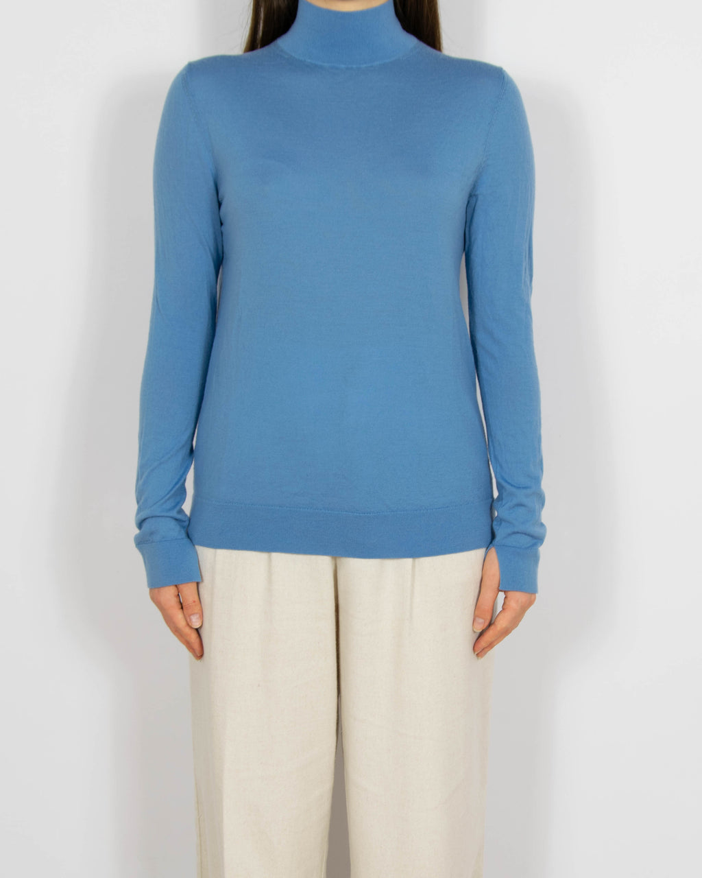 Niebieski wełniany (merino superfine) sweter z golfem Hugo Boss