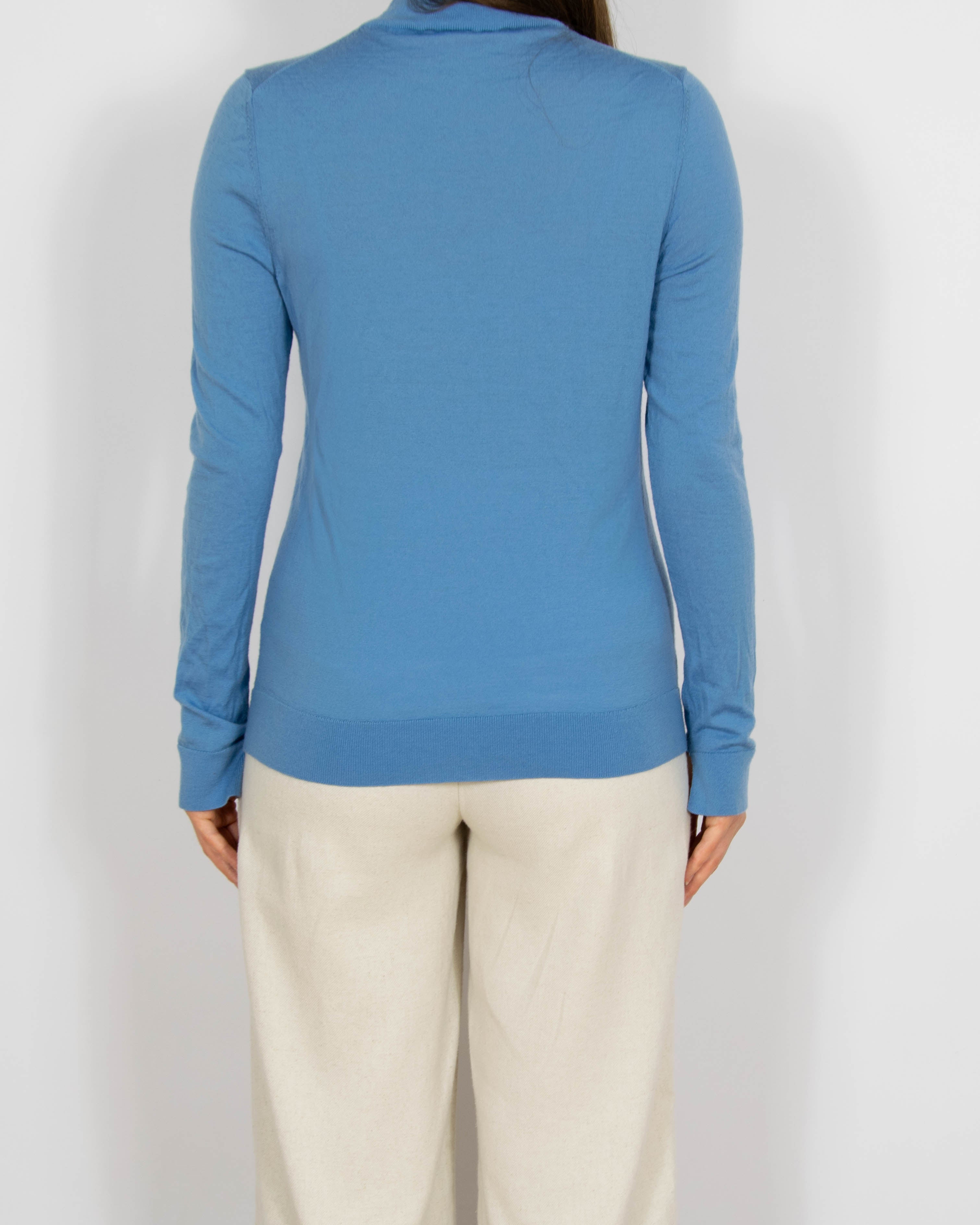 Niebieski wełniany (merino superfine) sweter z golfem Hugo Boss - S