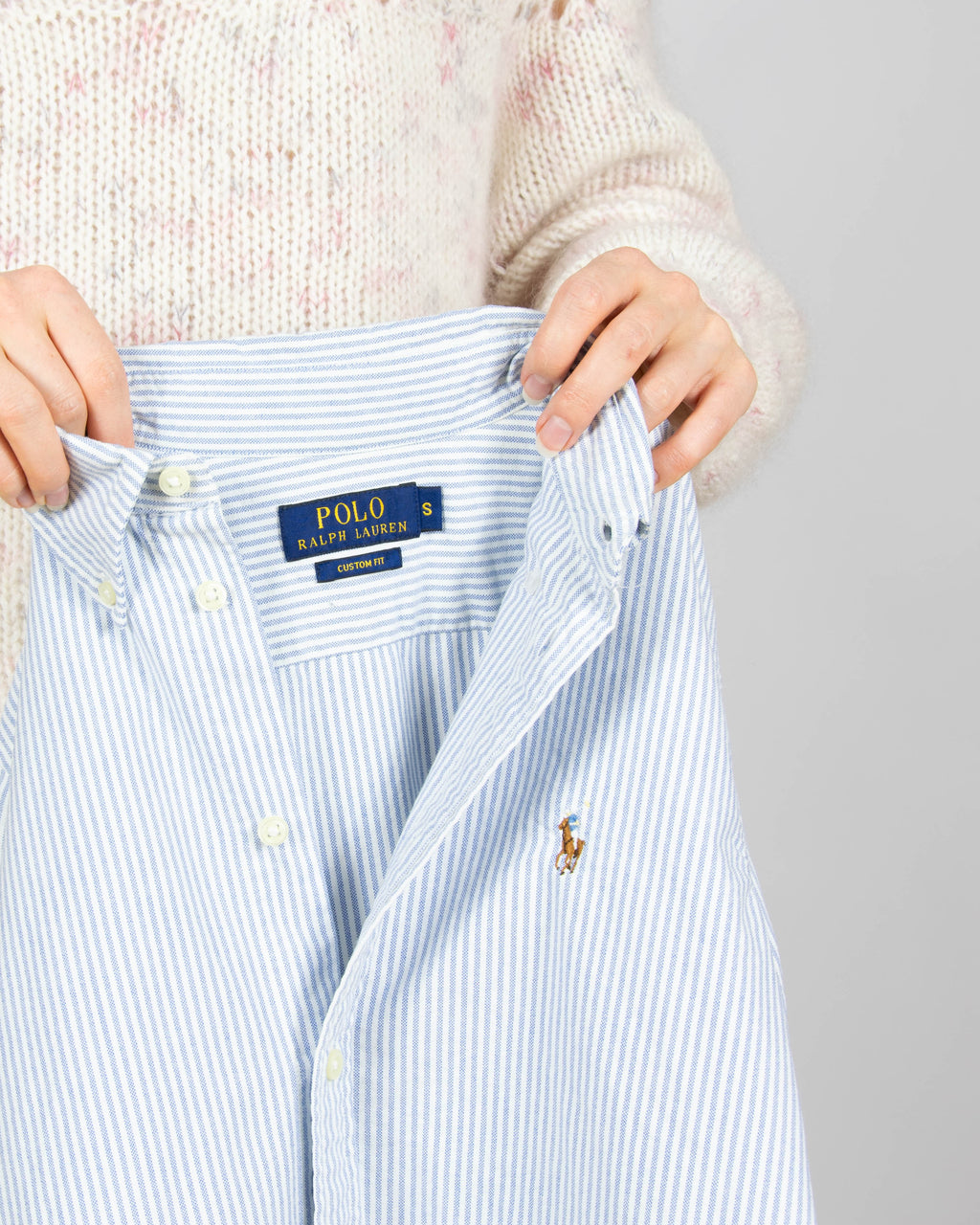 Niebiesko biała taliowana koszula w paski Ralph Lauren - S