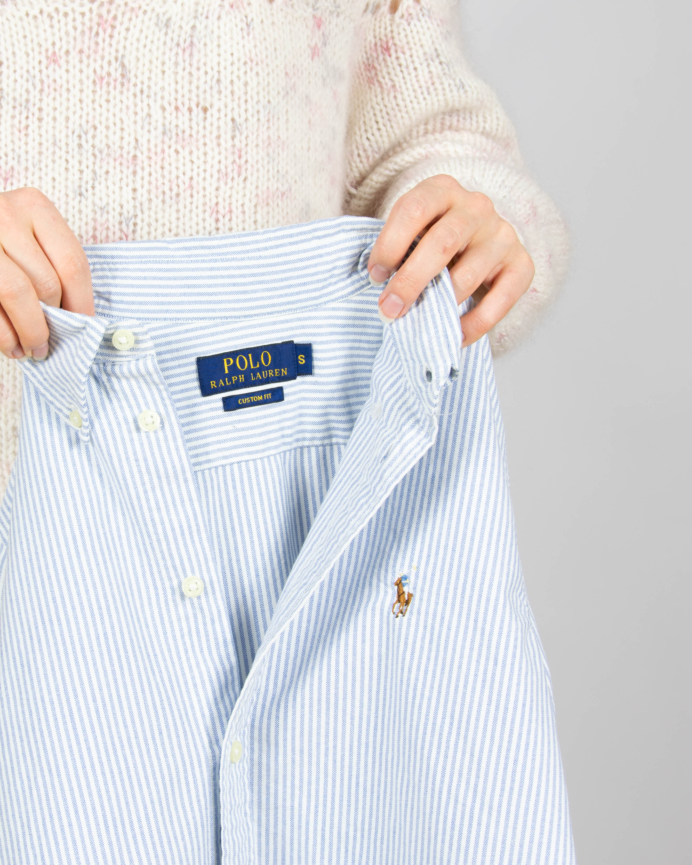 Niebiesko biała taliowana koszula w paski Ralph Lauren - S
