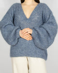 Niebiesko szary moherowy sweter HANDMADE