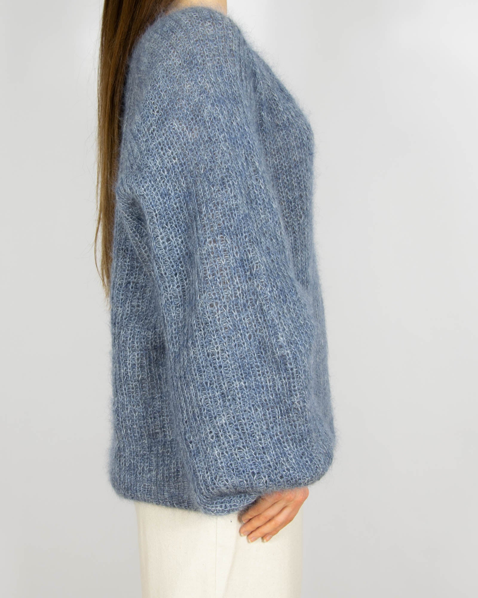 Niebiesko szary moherowy sweter HANDMADE