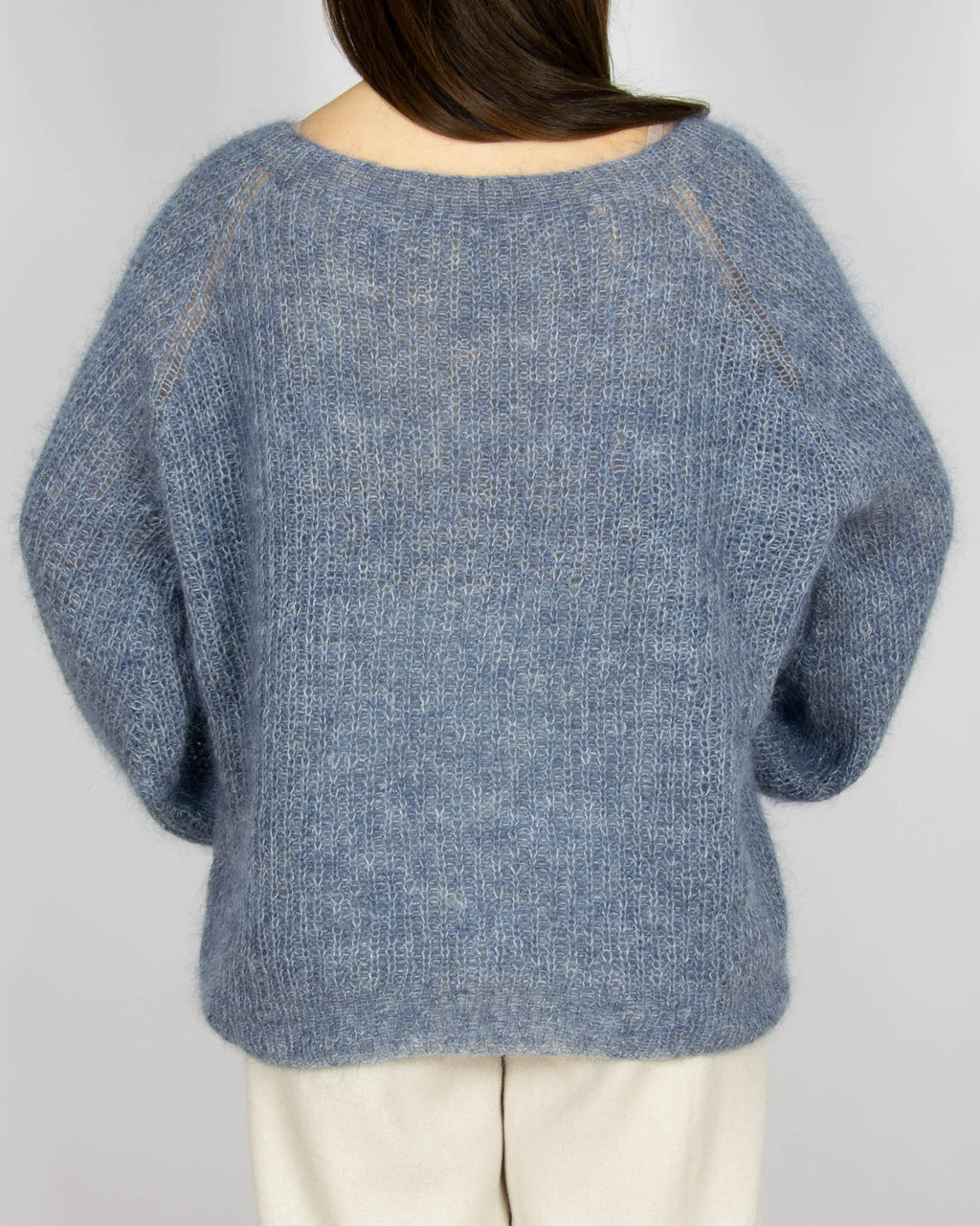 Niebiesko szary moherowy sweter HANDMADE