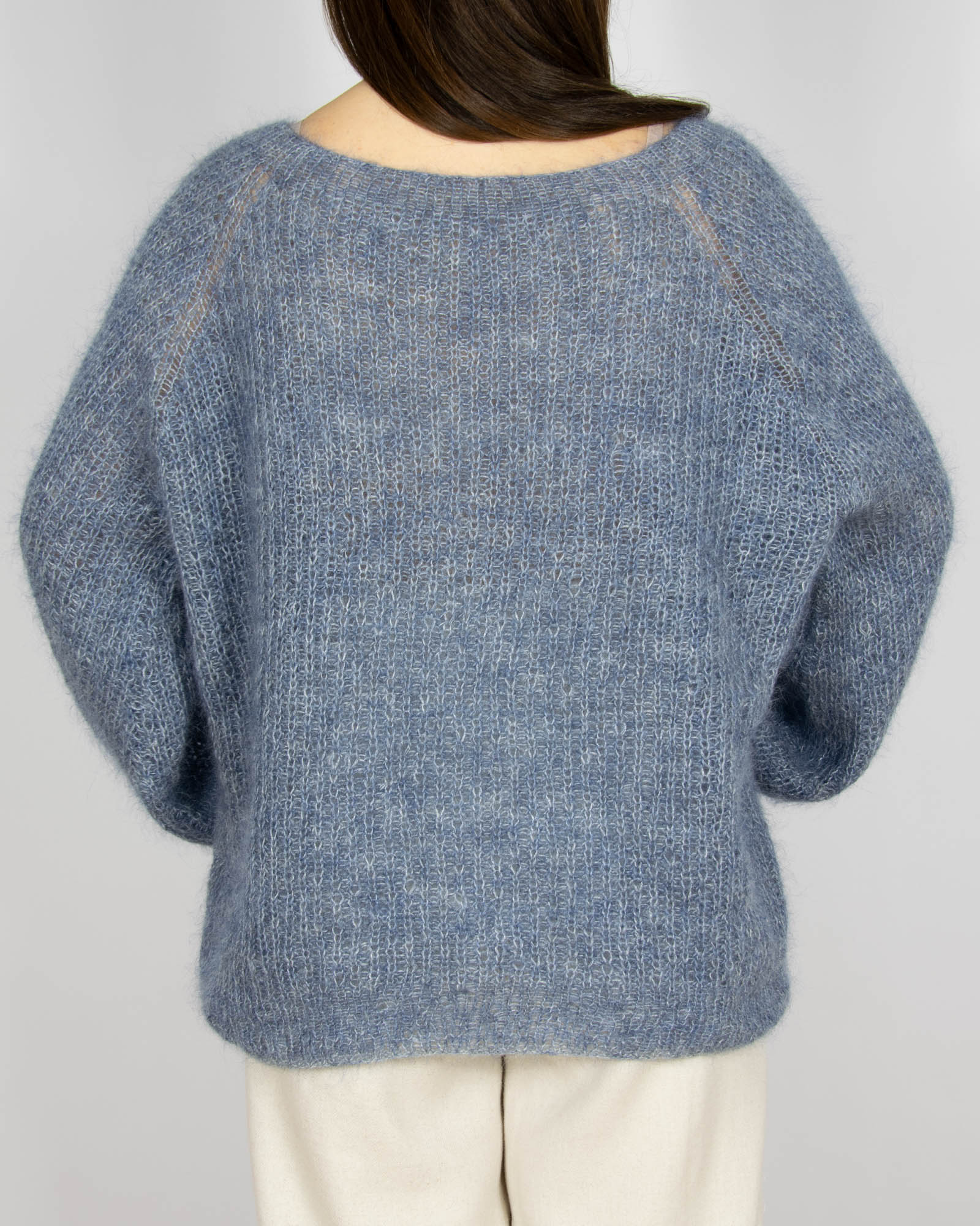 Niebiesko szary moherowy sweter HANDMADE