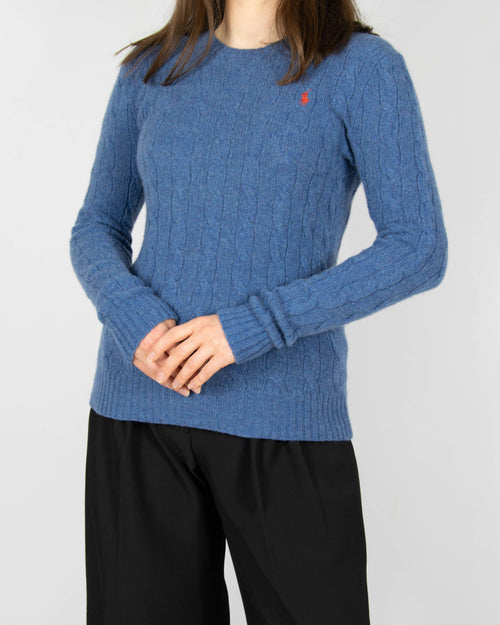 Niebieski&nbsp;(merino + kaszmir) sweter cable knit marki premium Ralph Lauren.