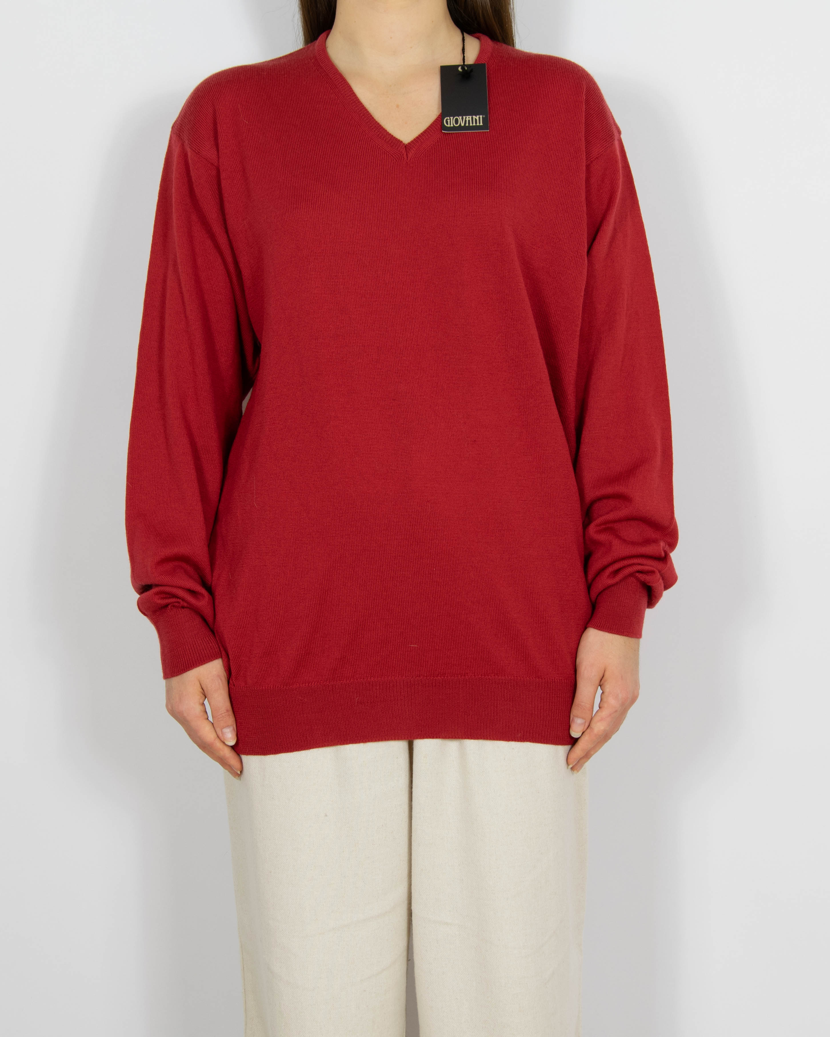 Nowy czerwony wełniany (merino) sweter Giovani - L