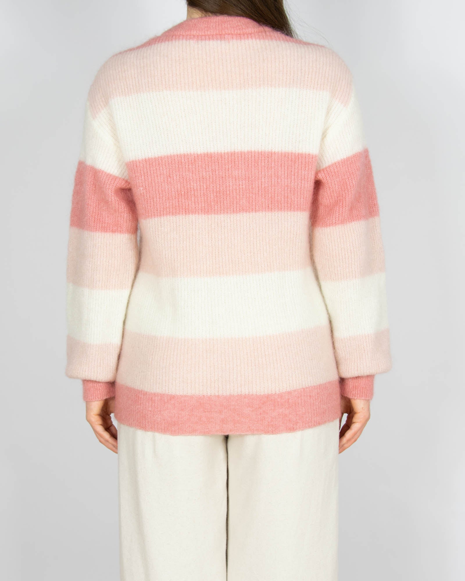 Pastelowy różowy wełniany (wełna + moher) sweter - M