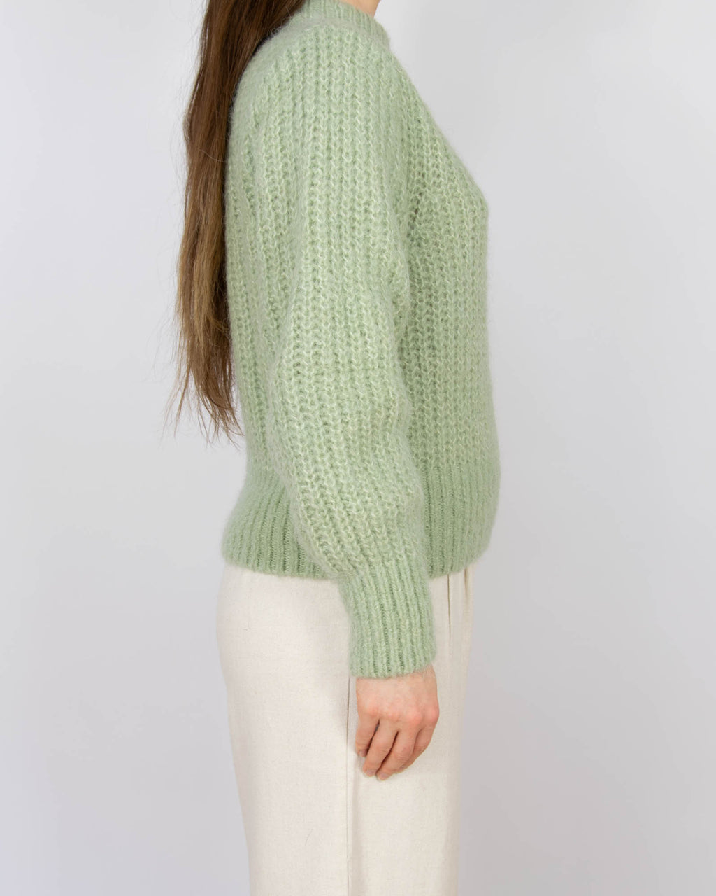 Pistacjowy wełniany (wełna + alpaka) sweter H&M Premium - S