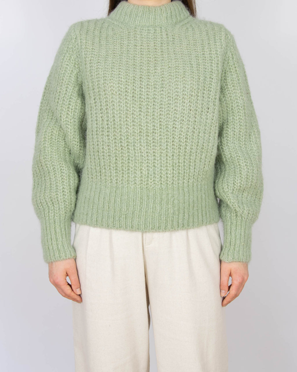 Pistacjowy wełniany (wełna + alpaka) sweter H&M Premium