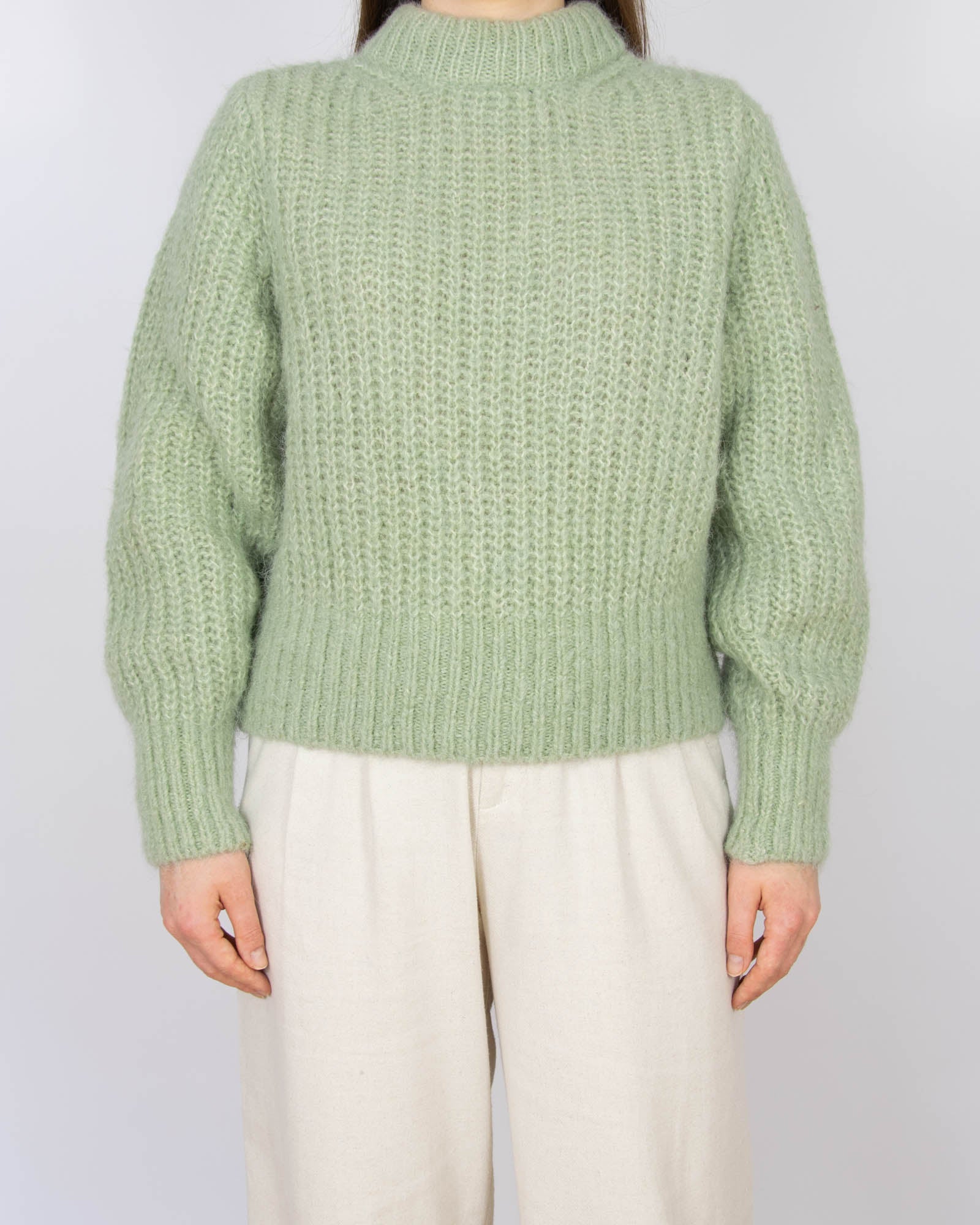 Pistacjowy wełniany (wełna + alpaka) sweter H&M Premium