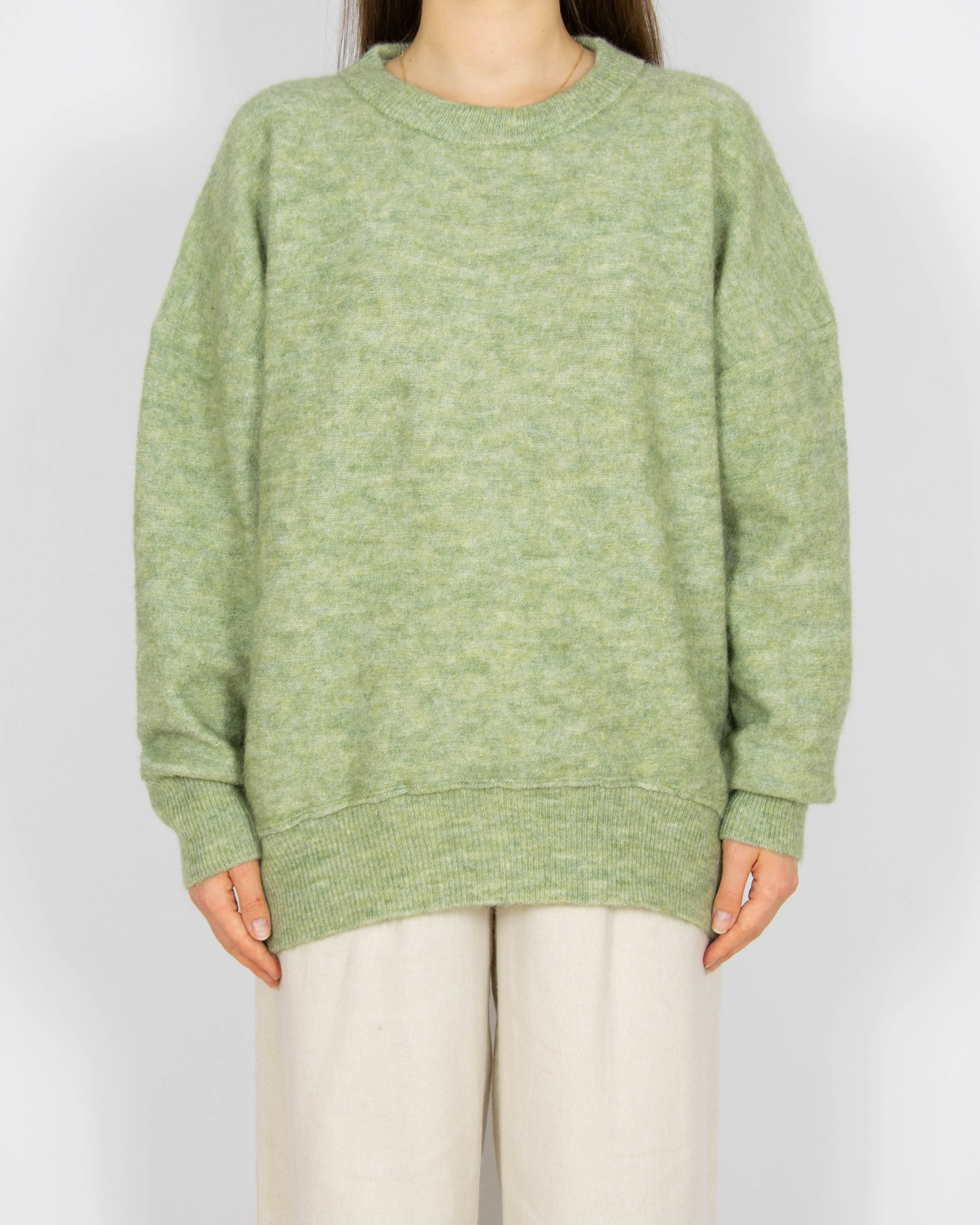 Pistacjowy wełniany (wełna i moher) sweter FREE/QUENT - M/L