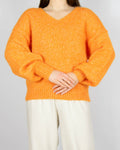 Pomarańczowy wełniany (wełna + alpaka) sweter- M