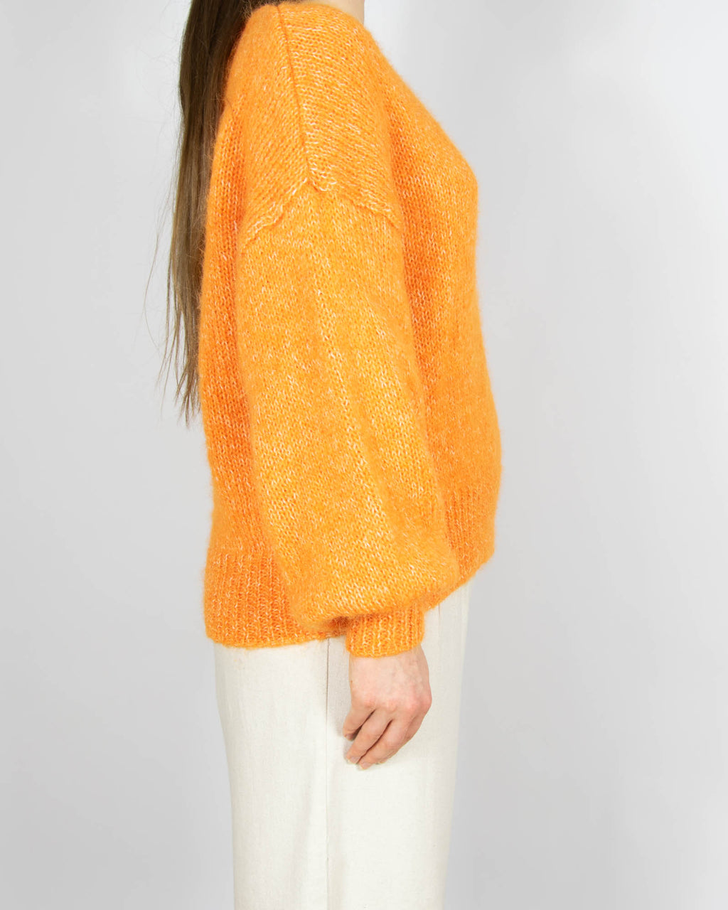 Pomarańczowy wełniany (wełna + alpaka) sweter- M