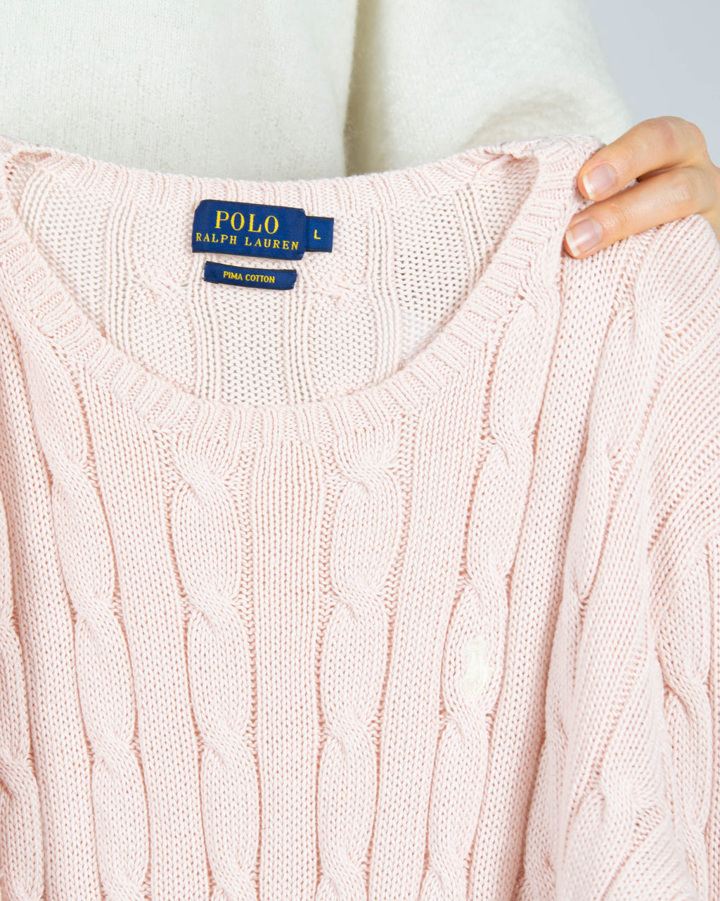 Pudrowy różowy bawełniany (pima) sweter Ralph Lauren - L