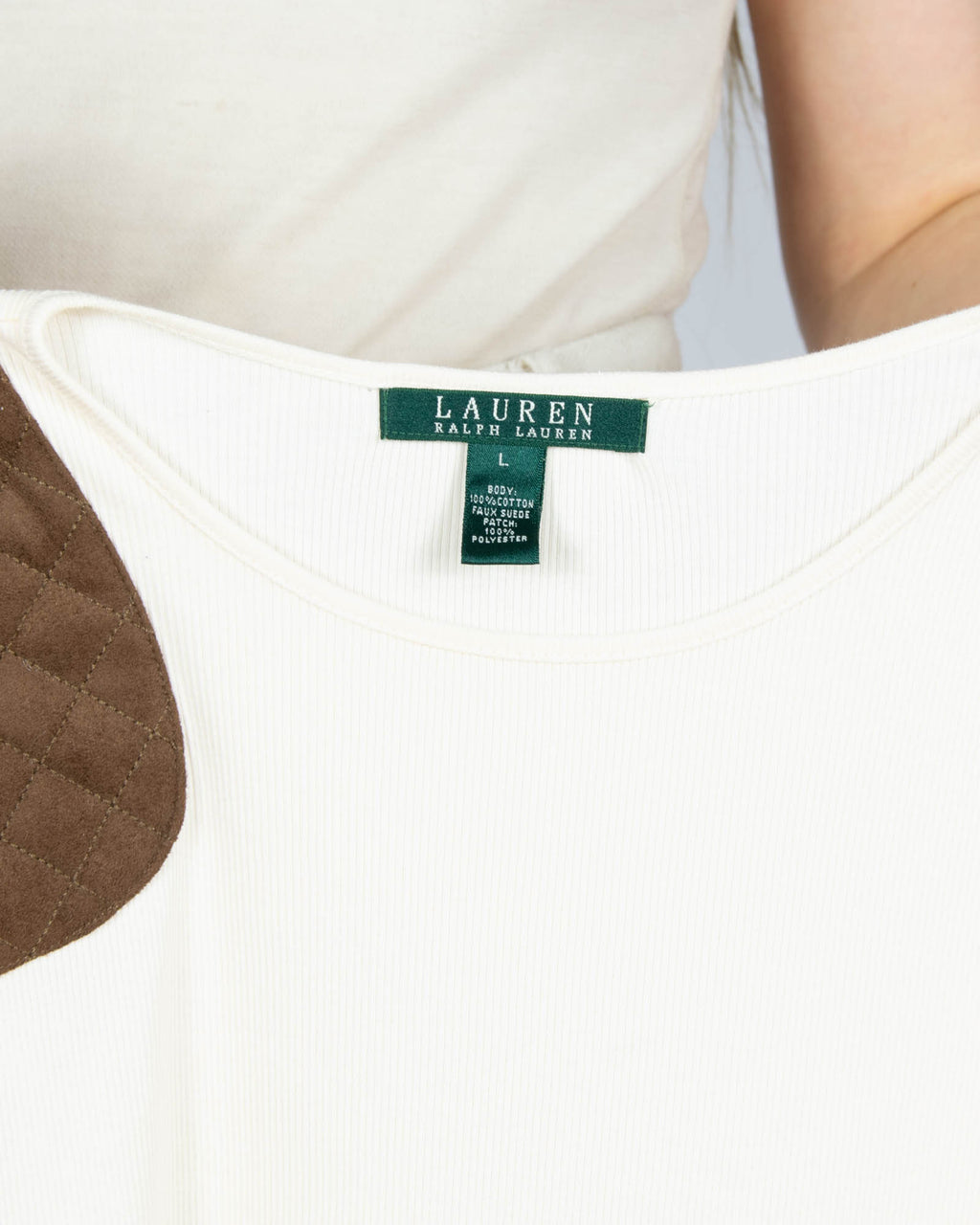 Kremowa bawełniana prążkowana bluzka Ralph Lauren - M/L