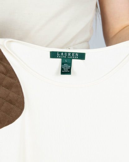 Kremowa bawełniana prążkowana bluzka Ralph Lauren - M/L