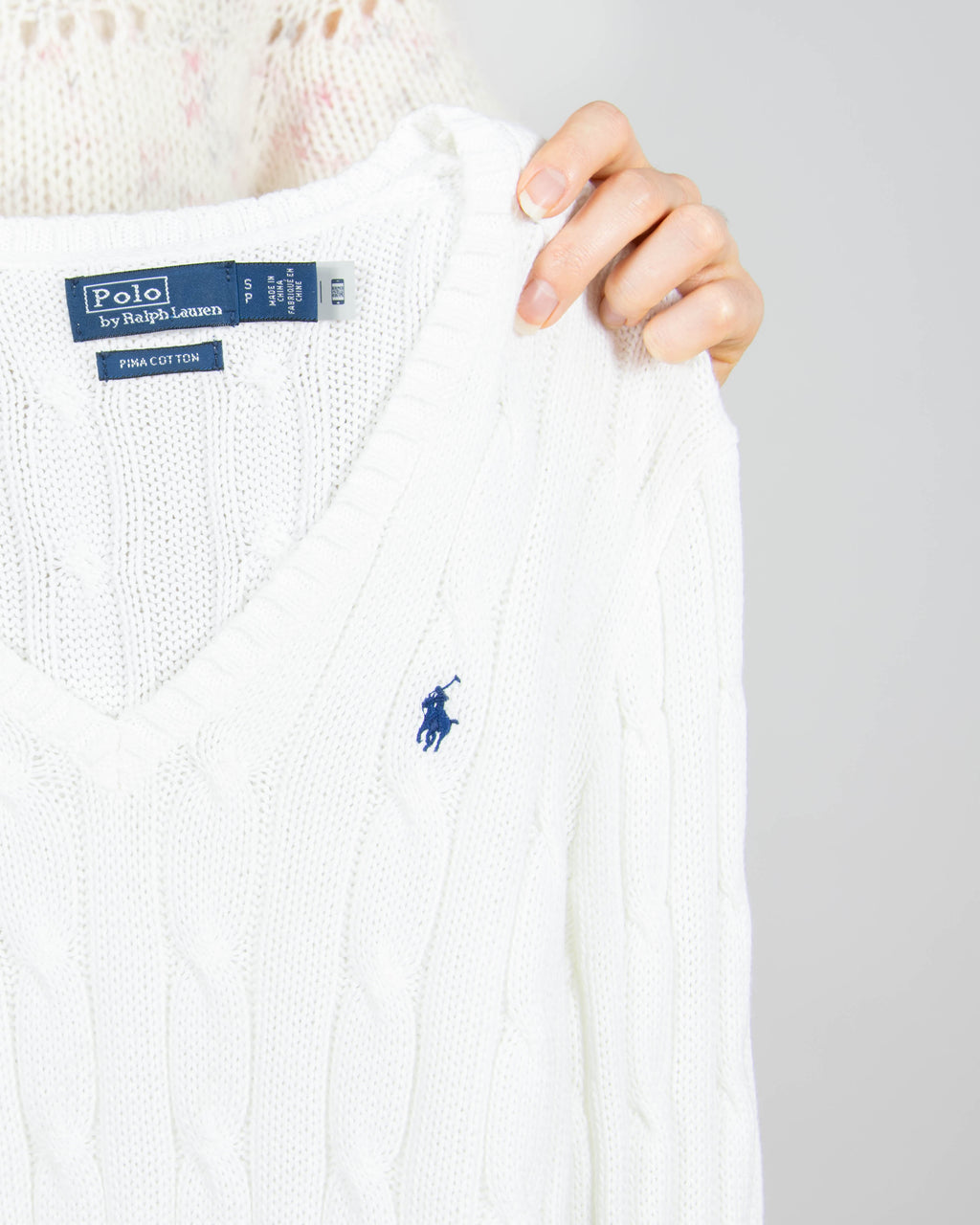 Biały bawełniany (pima cotton) sweter Ralph Lauren (aktualna kolekcja) - S