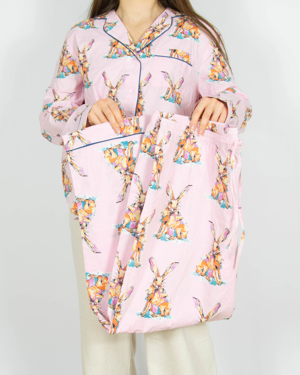 Pastelowa różowa bawełniana piżama w zające Their Nibs - L/XL