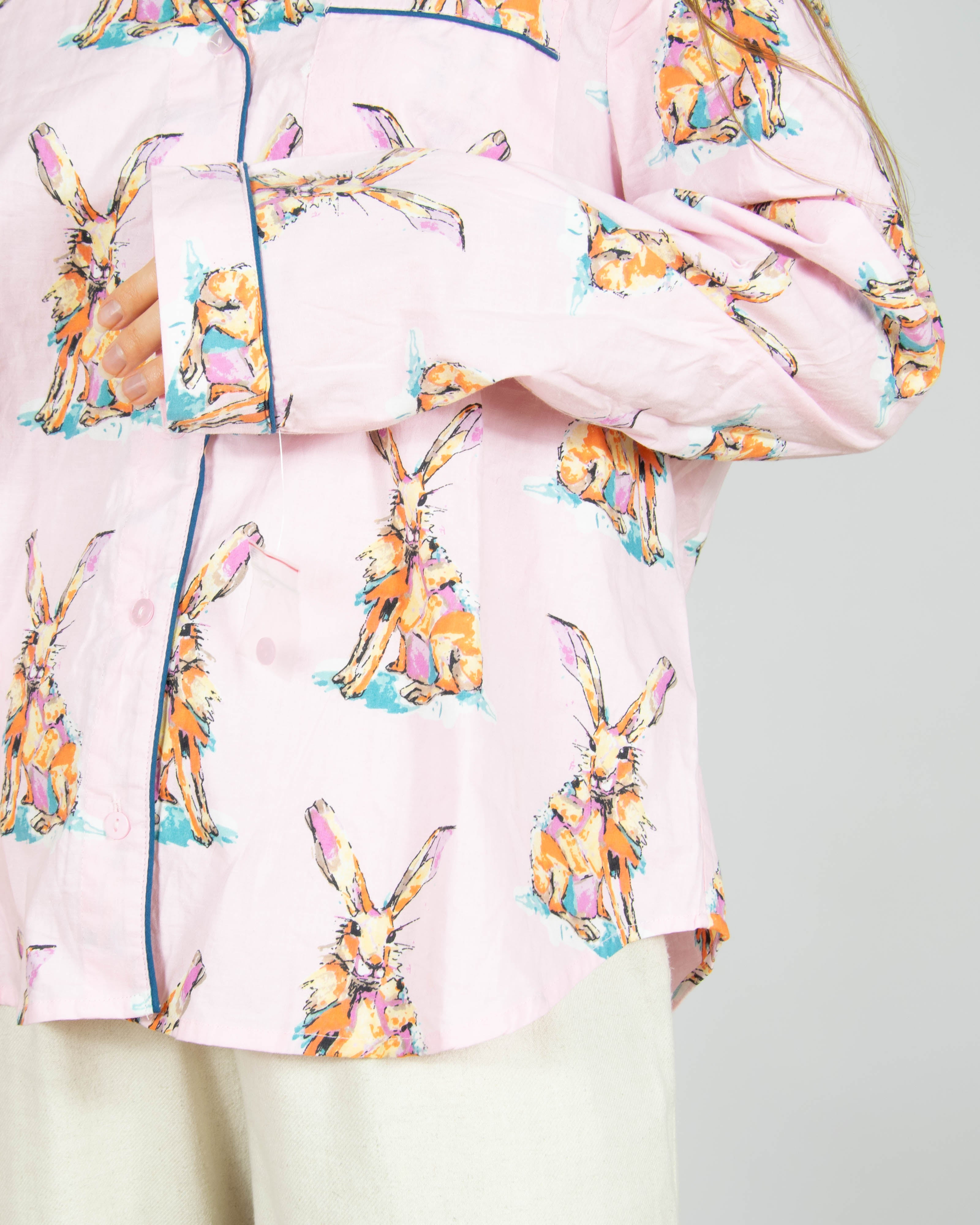 Pastelowa różowa bawełniana piżama w zające Their Nibs - L/XL