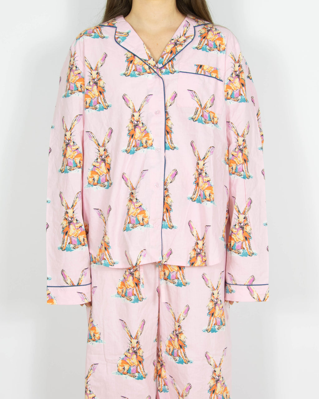 Pastelowa różowa bawełniana piżama w zające Their Nibs - L/XL