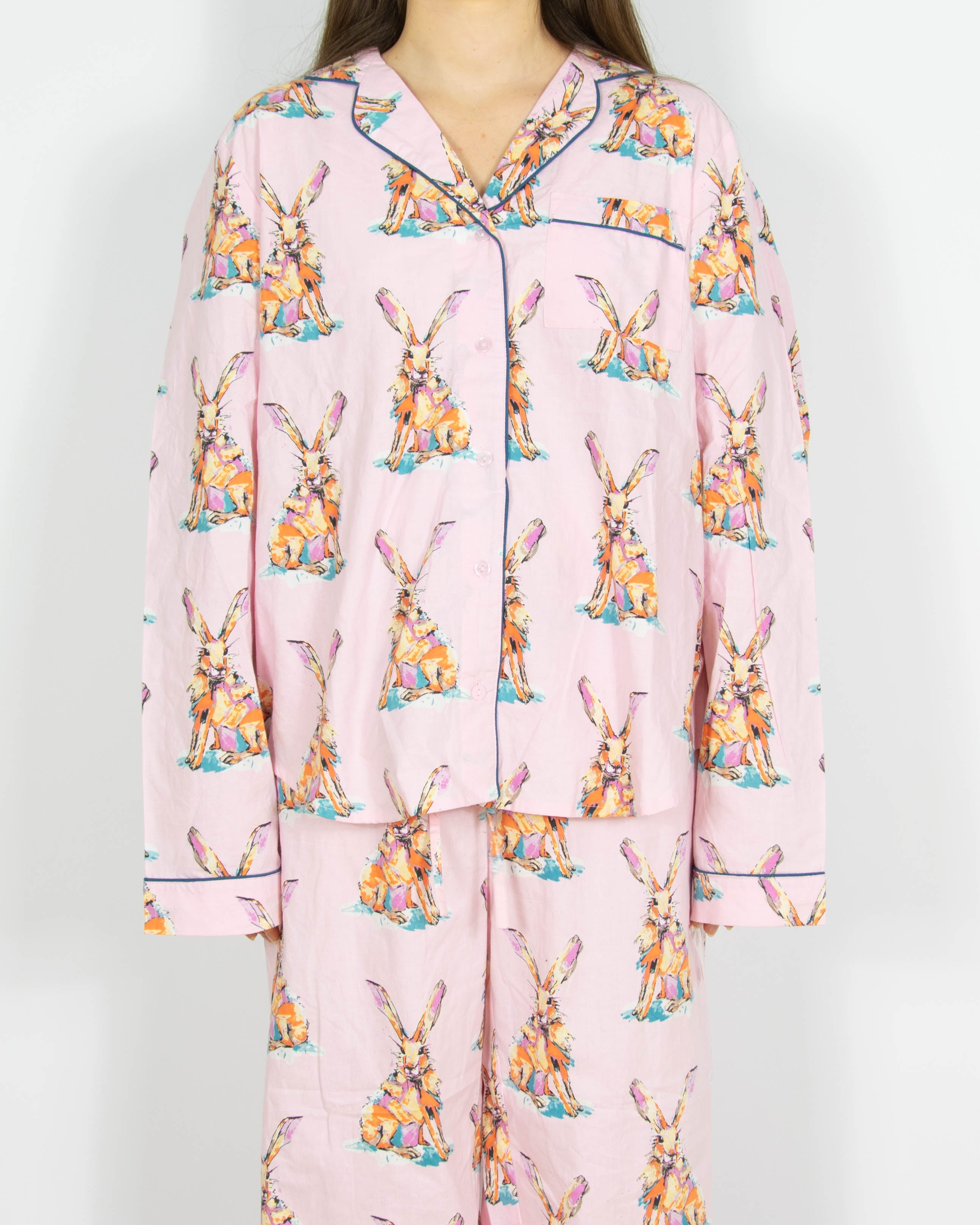 Pastelowa różowa bawełniana piżama w zające Their Nibs - L/XL