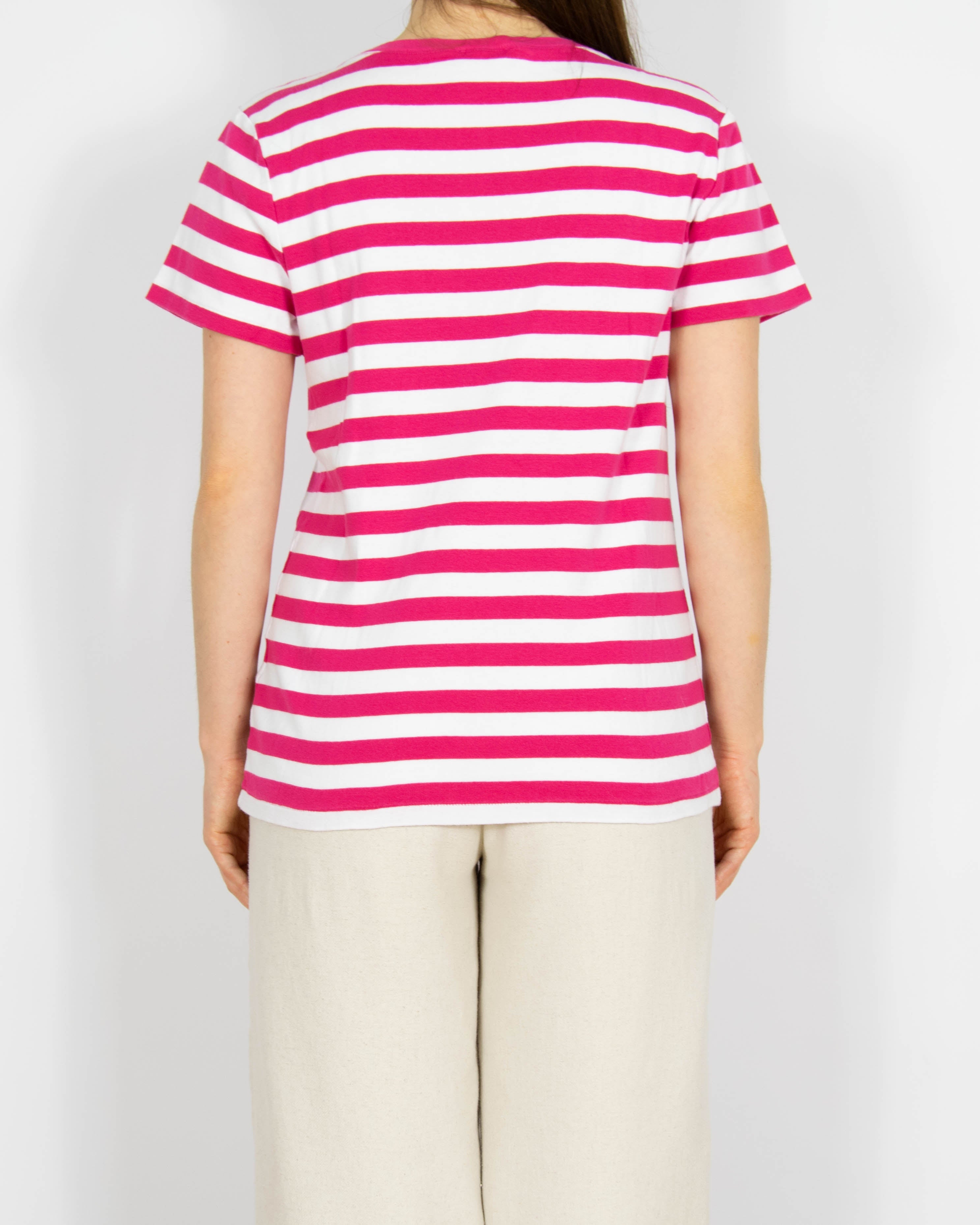 Różowo biały bawełniany T-shirt w paski Ralph Lauren - M/L