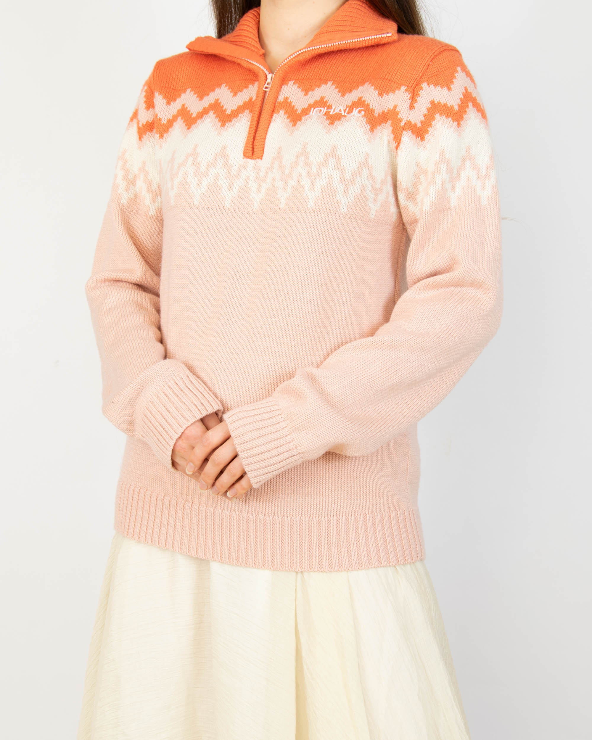 Różowo koralowy wełniany sweter JOHAUG - M