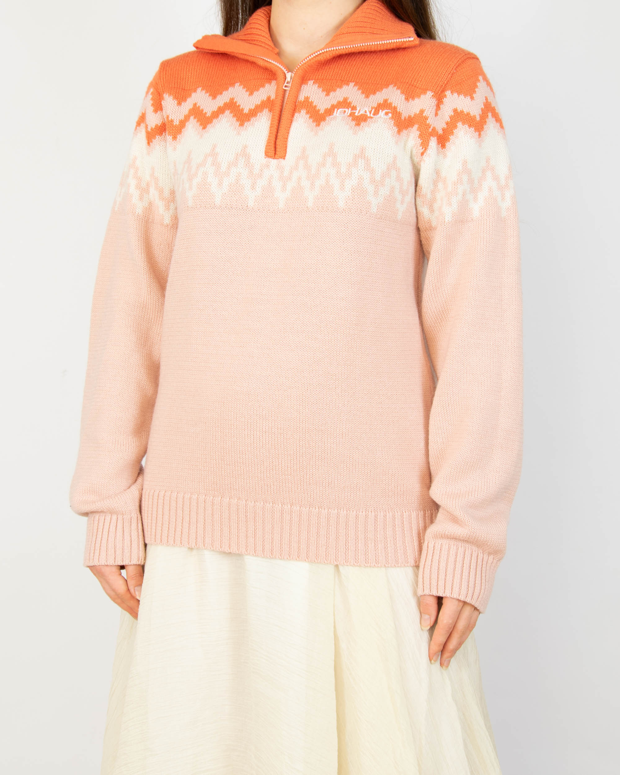 Różowo koralowy wełniany sweter JOHAUG - M